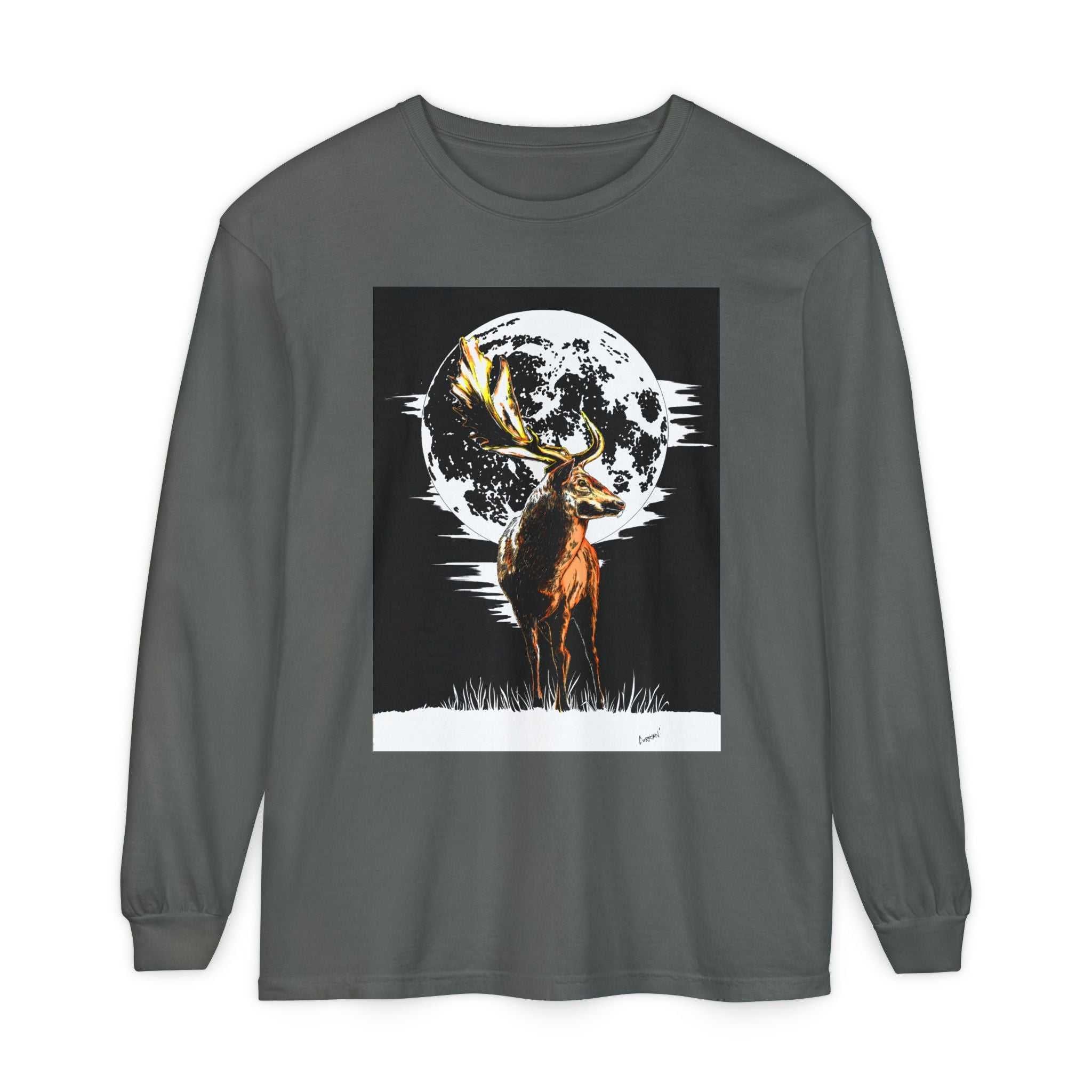 Moonlit Stag Long Sleeve T-Shirt - Unisex Nature Apparel