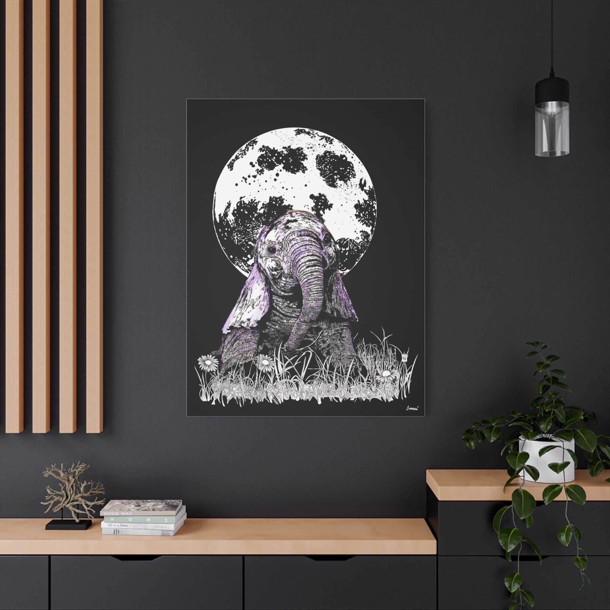 Baby Elephant Canvas Art, Print of Original hand drawn art