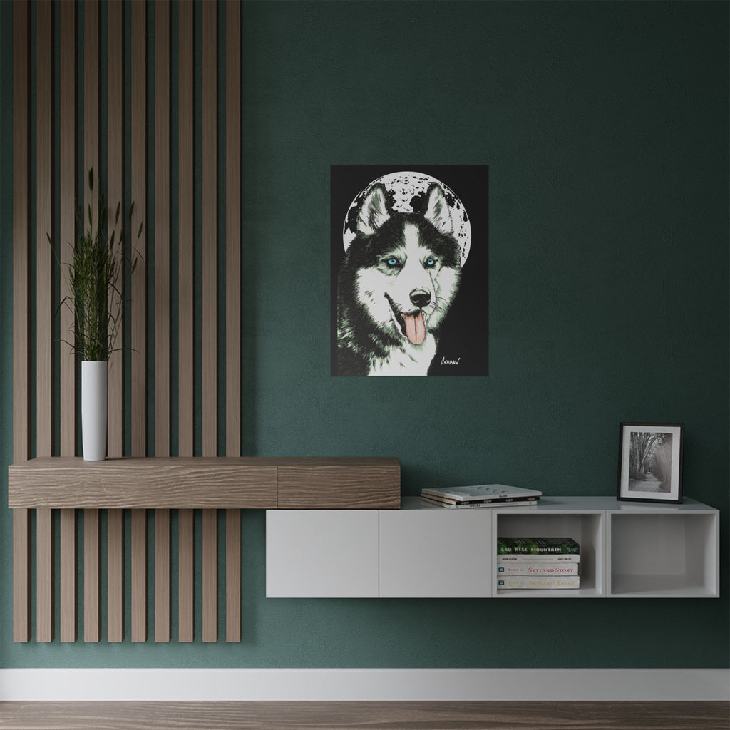 Husky Moon Satin Poster - 300gsm Art Print for Dog Lovers