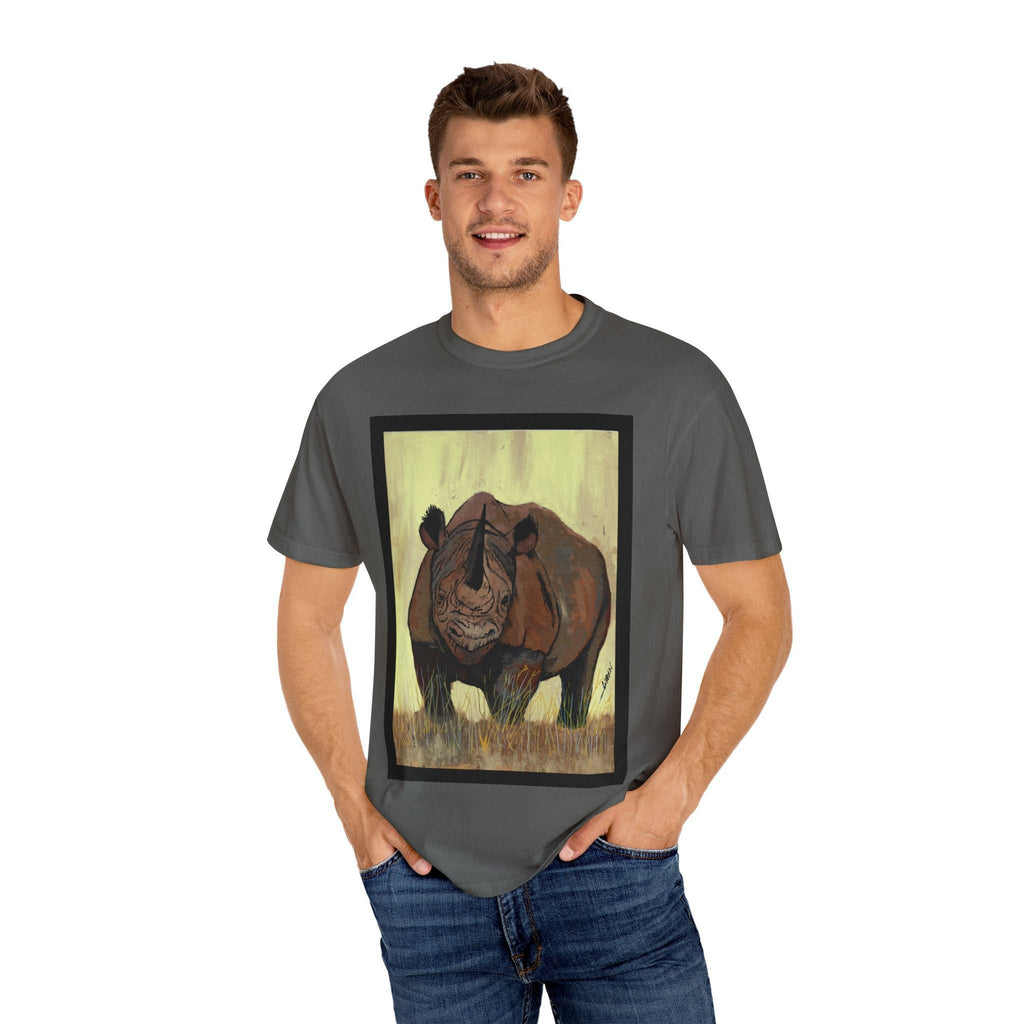 Perfect blend of style and sustainability with our Wildlife Rhinos Unisex Garment-Dyed T-Shirt - Eco-Friendly Nature Art. Stand out in nature-inspired fashion!