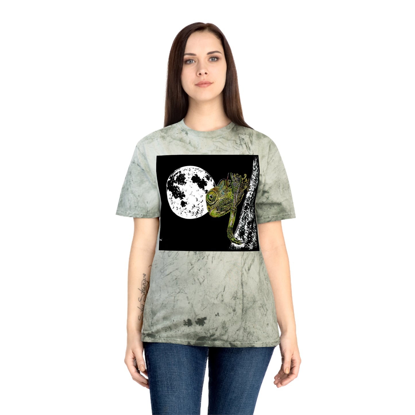 Moonlit Chameleon Unisex Color Blast T-Shirt, Eco-Friendly, Nature-Inspired