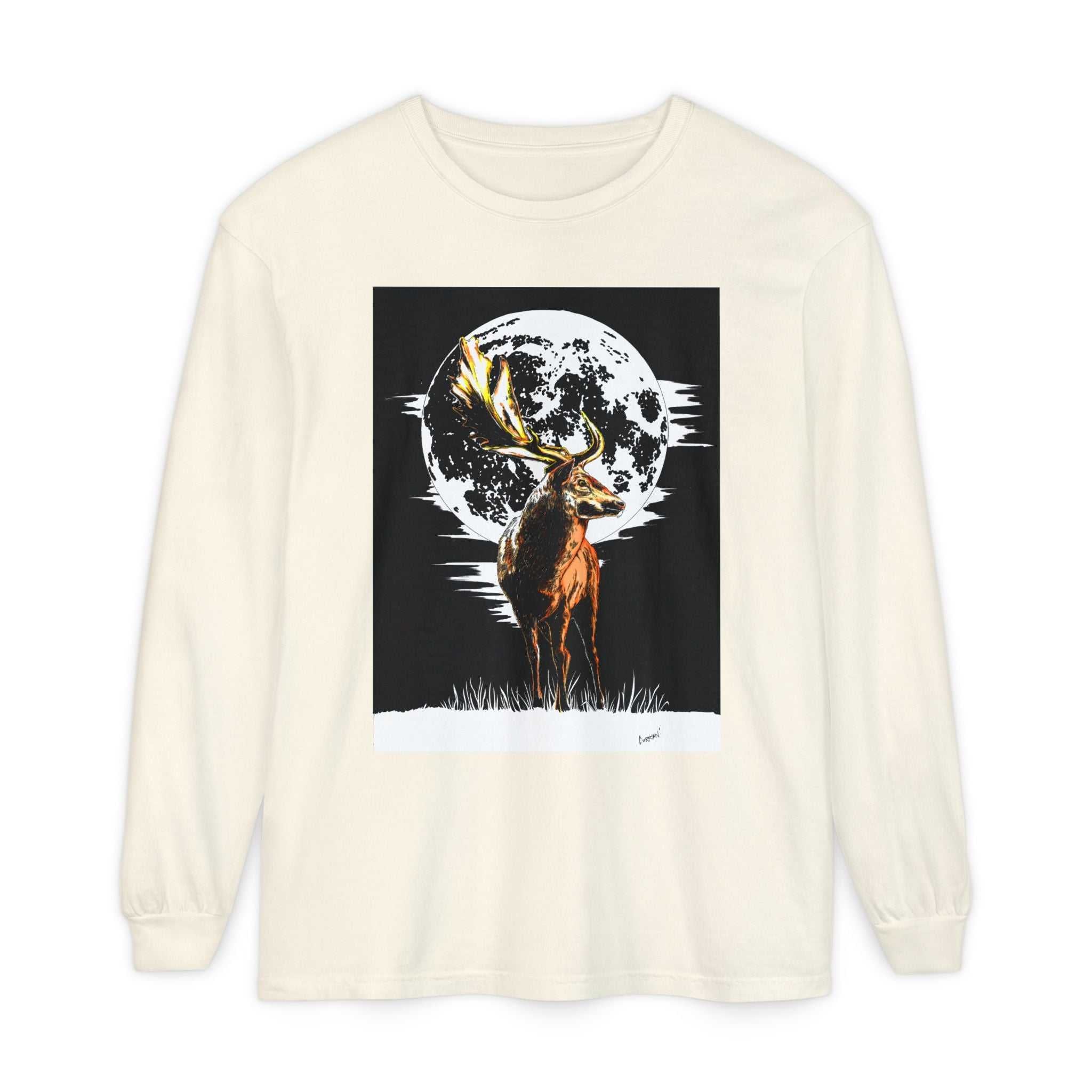 Moonlit Stag Long Sleeve T-Shirt - Unisex Nature Apparel