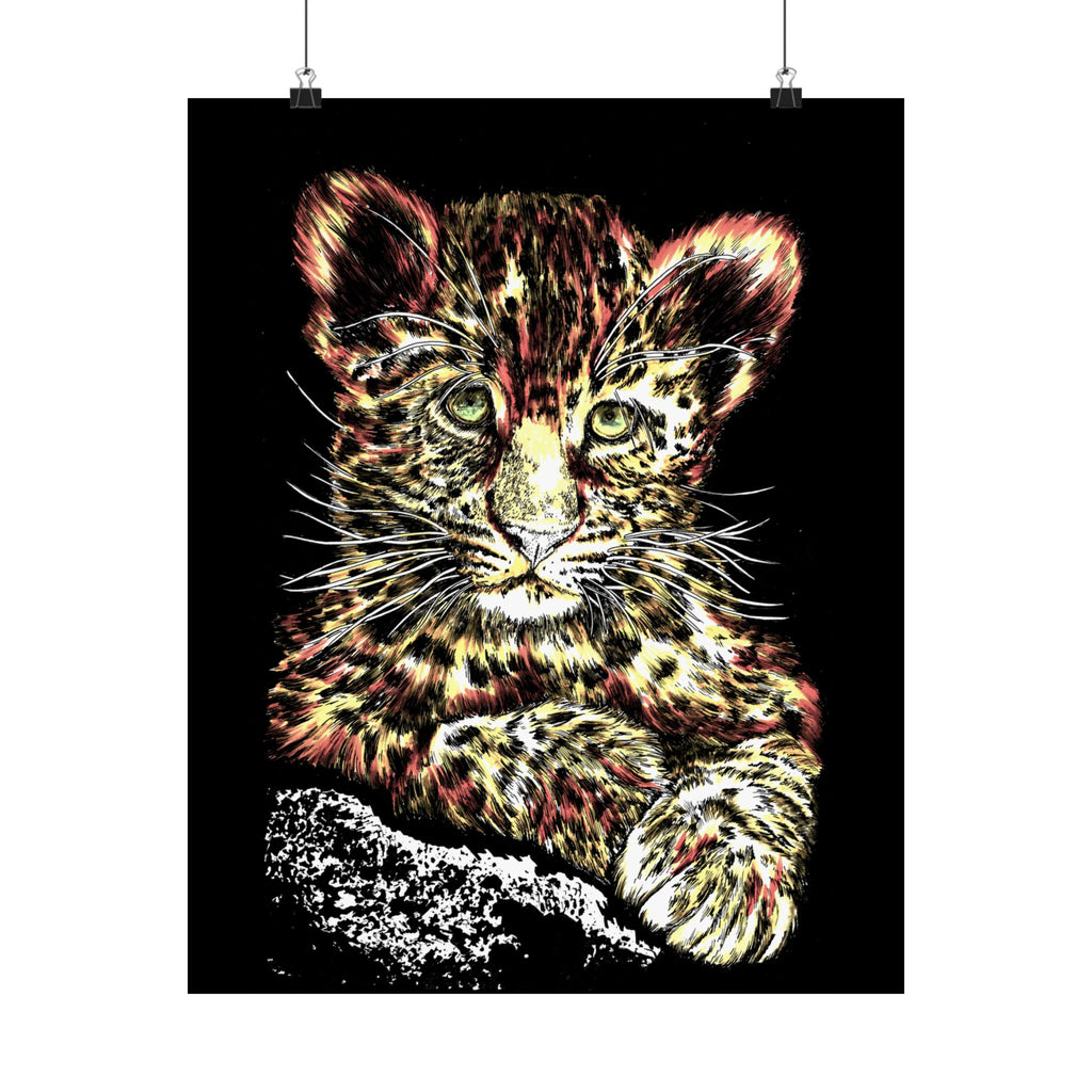 Leopard Cub Satin Poster, Vibrant Art for Animal Lovers