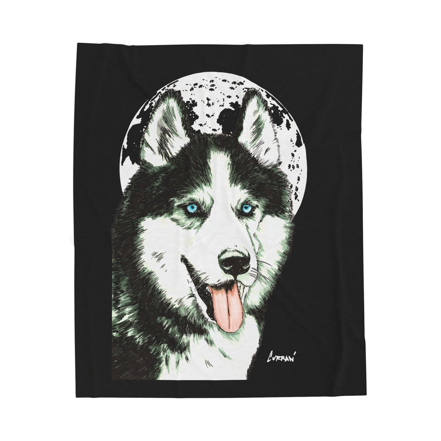 Husky Moon Velveteen Plush Blanket Cozy Pet Lover Gift