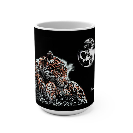 Luxe Leopard Mug 15oz - Artistic Moonlit Wildlife Design