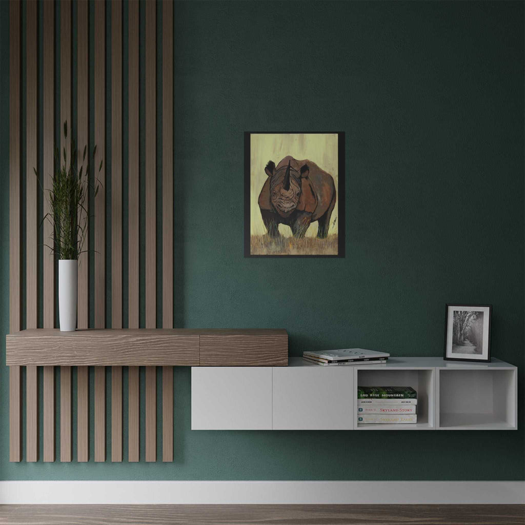 Discover the beauty of Rhino Wildlife Satin Poster - Majestic Rhino Art - Nature Decor - Majestic Rhino Art. Bring the wild into your home today!