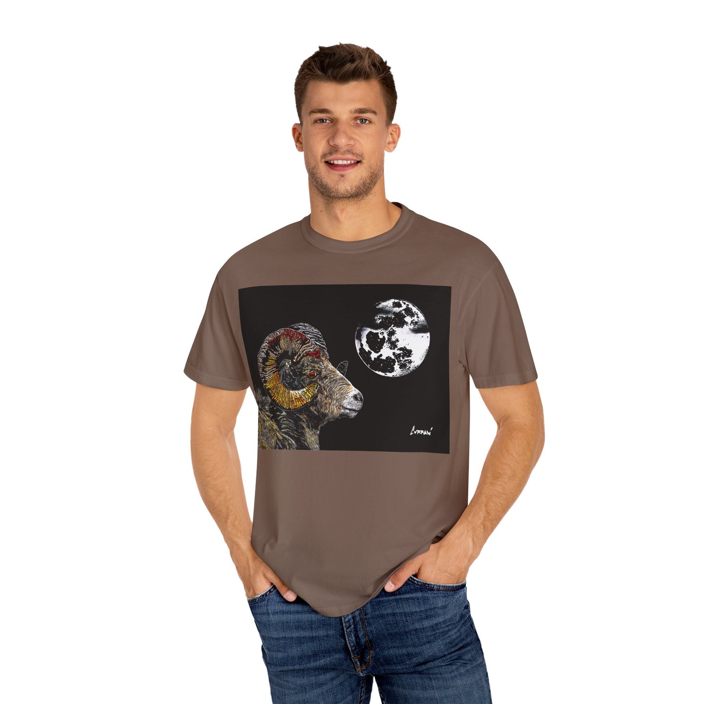 Ram and Moon Graphic Unisex T-Shirt - Nature-Inspired Artwear