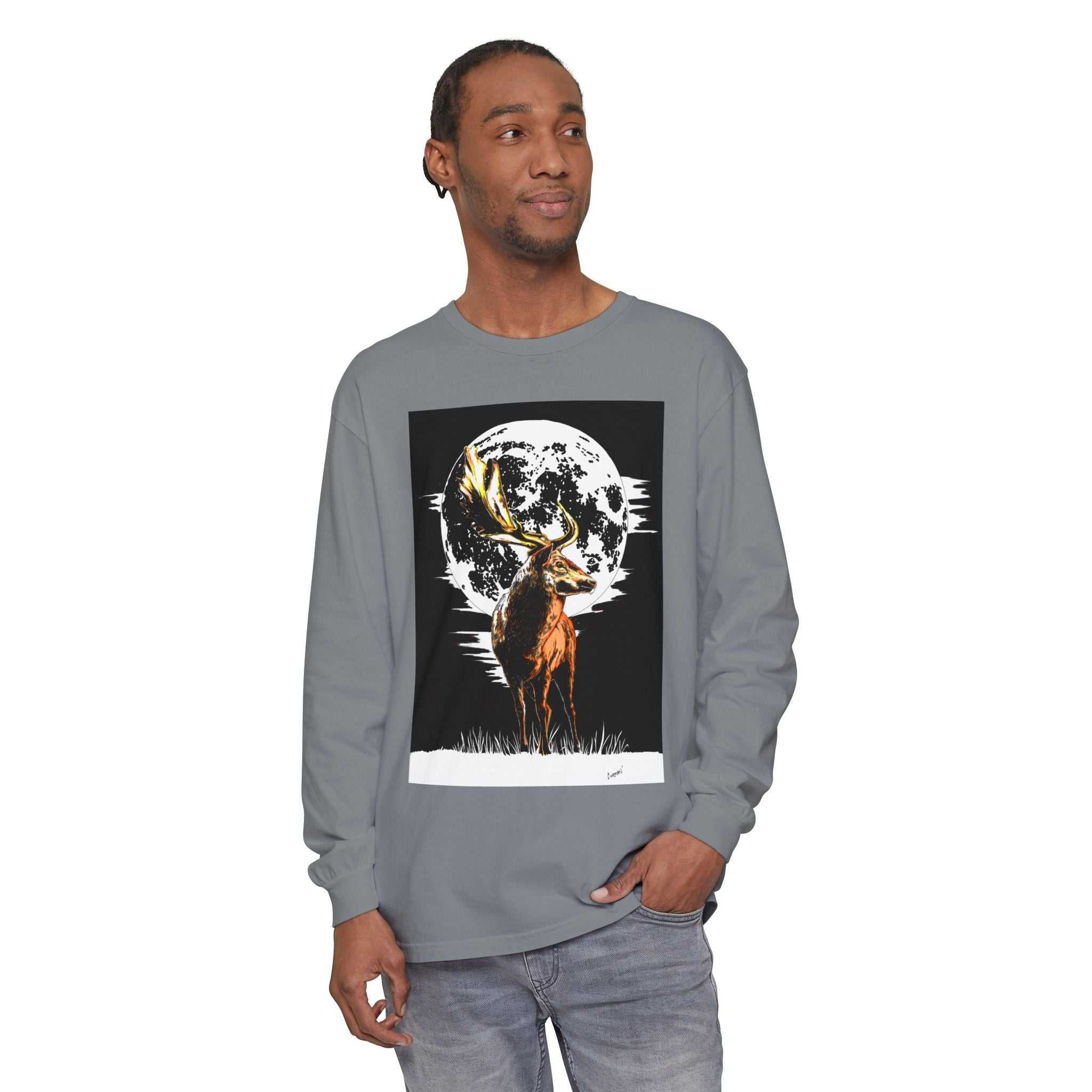 Moonlit Stag Long Sleeve T-Shirt - Unisex Nature Apparel