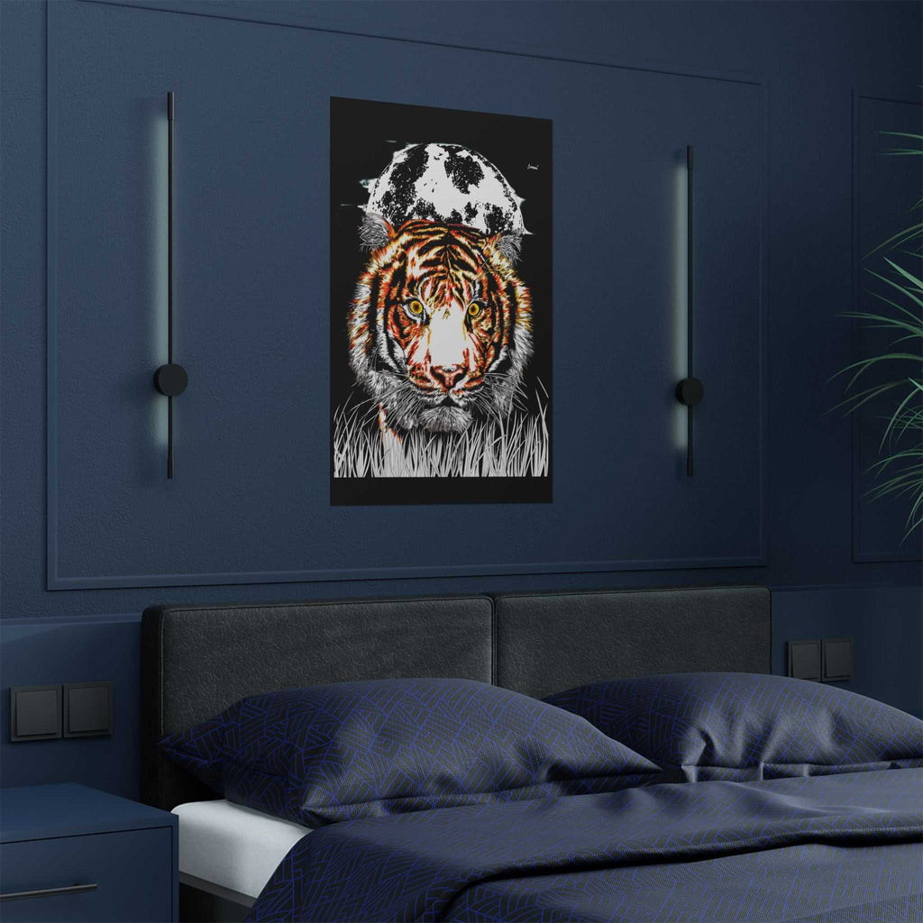 Tiger Satin Poster - 300gsm Art Print with Moon Design