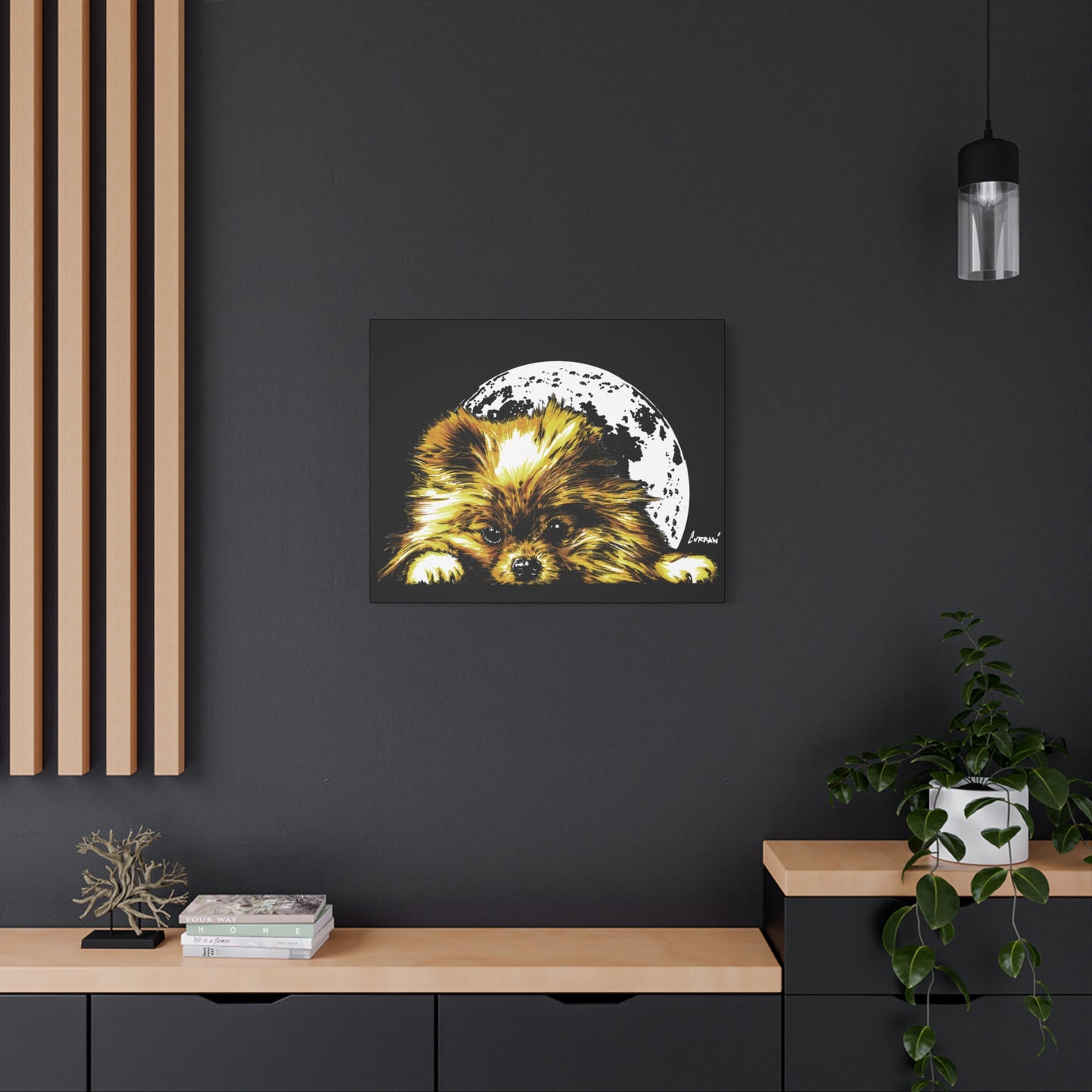 Pomeranian Moon Canvas Art Print- Dog Lover's Decor, 1.25" Stretched Print