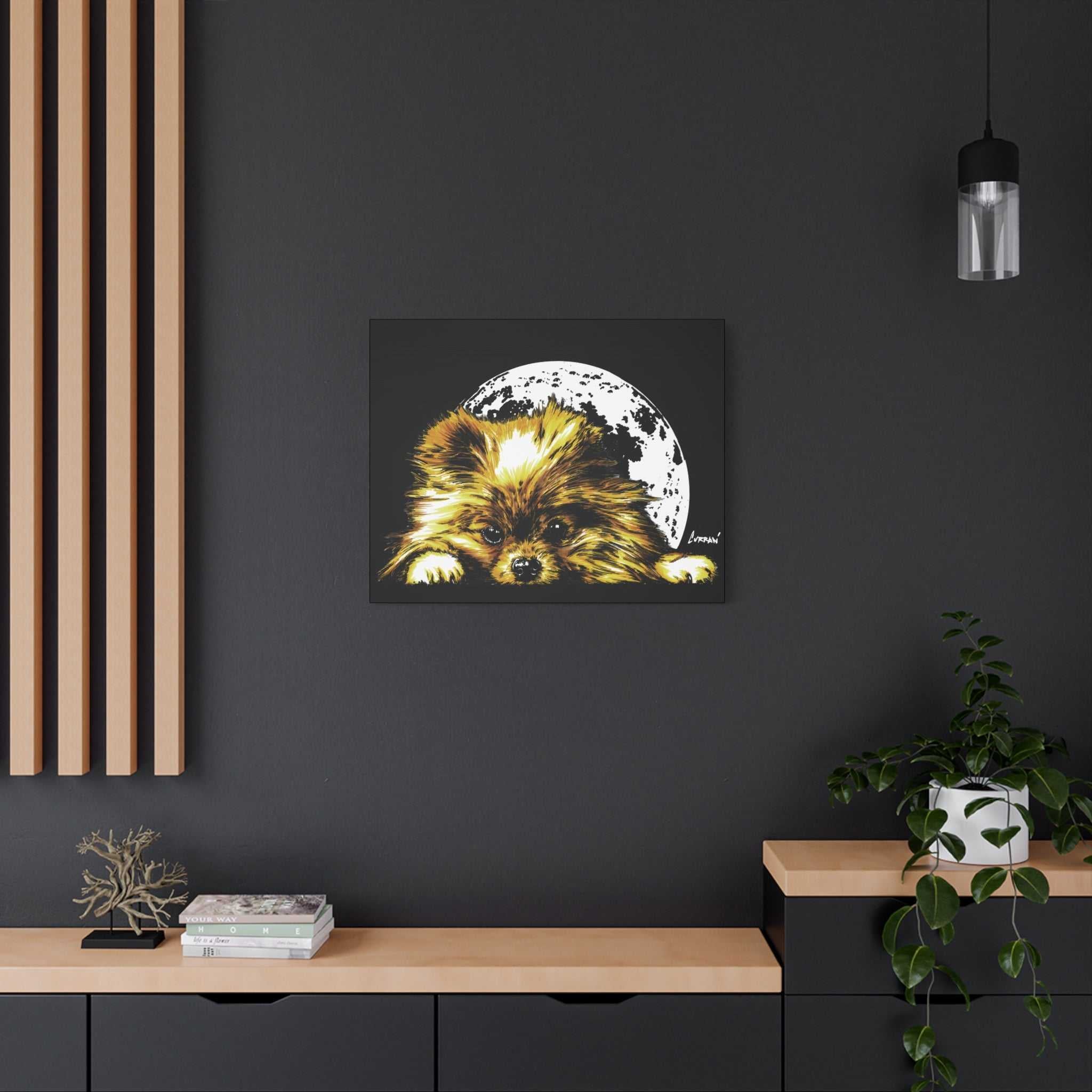 Pomeranian Moon Canvas Art Print- Dog Lover's Decor,