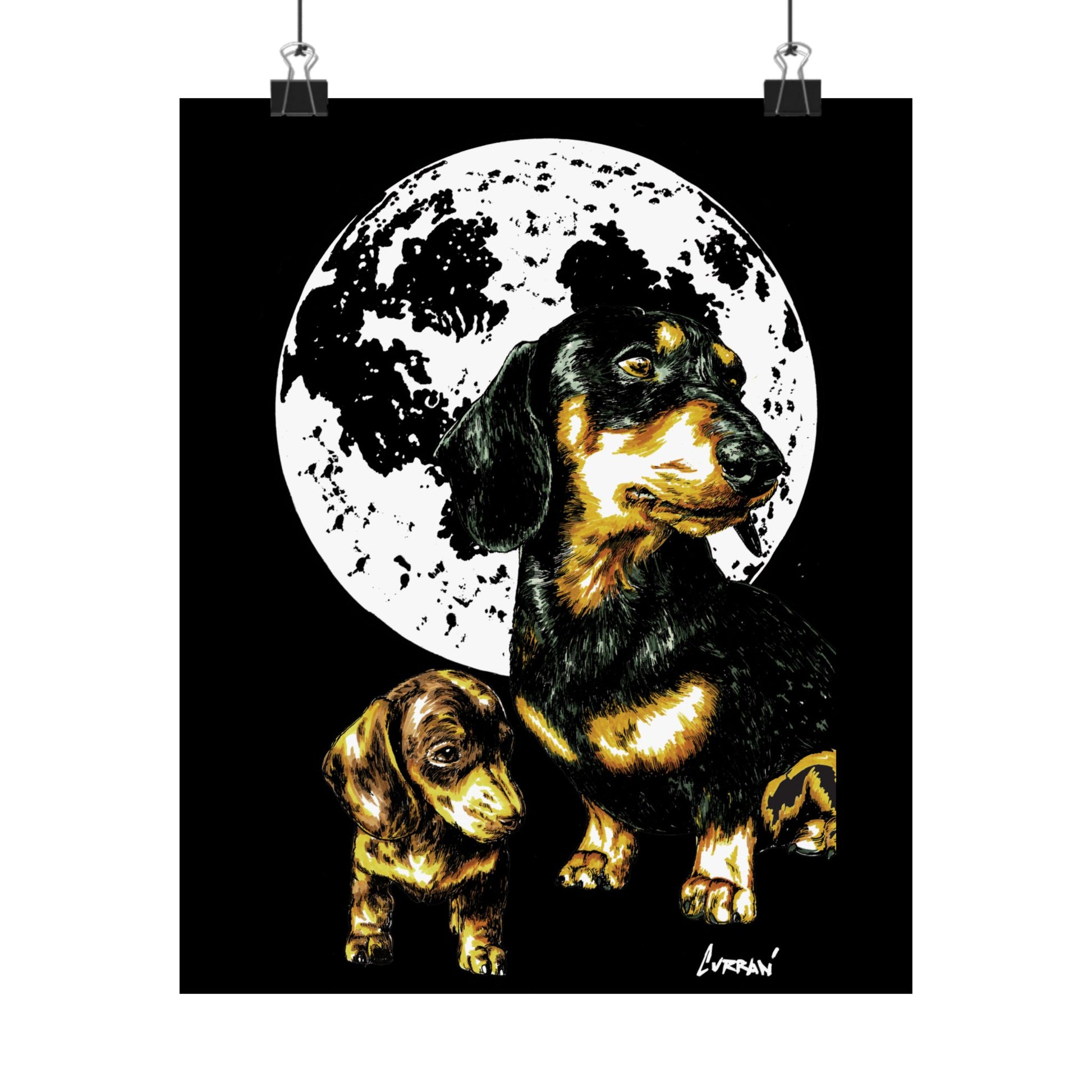 Dachshund Moonlit Satin Poster - Art Print for Dog Lovers