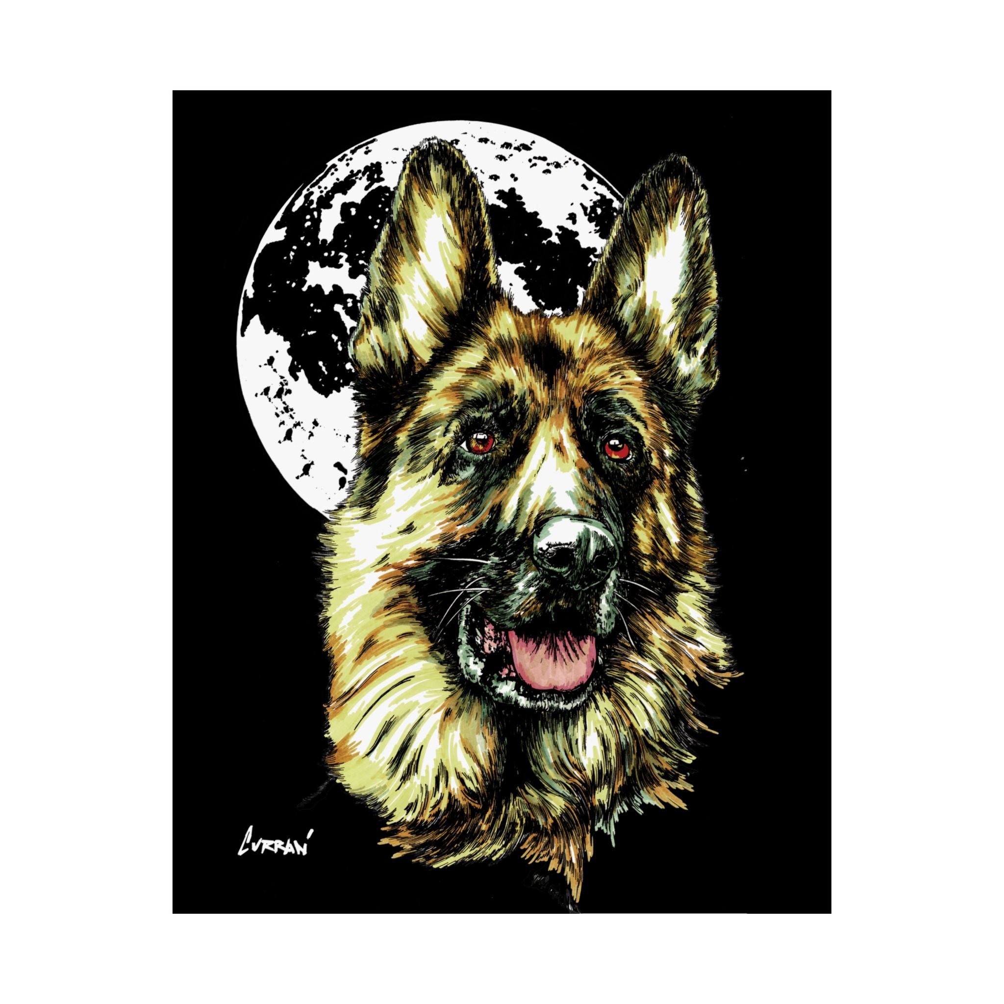 German Shepherd Moon Satin Poster - 300gsm Art Print