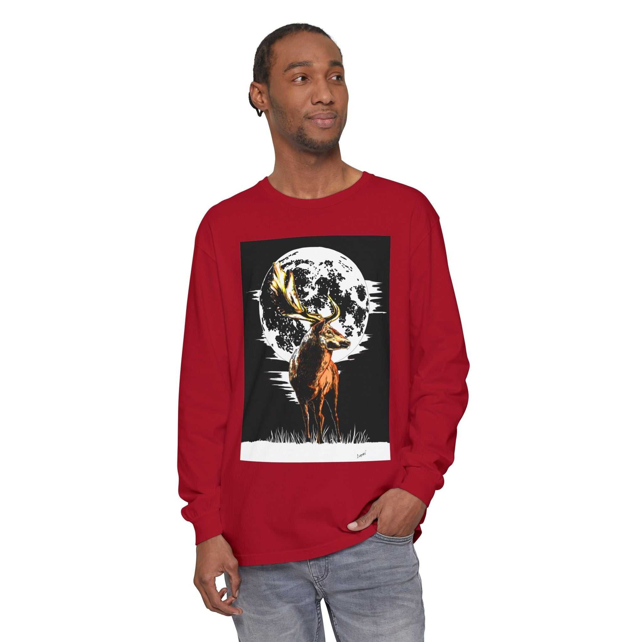 Moonlit Stag Long Sleeve T-Shirt - Unisex Nature Apparel