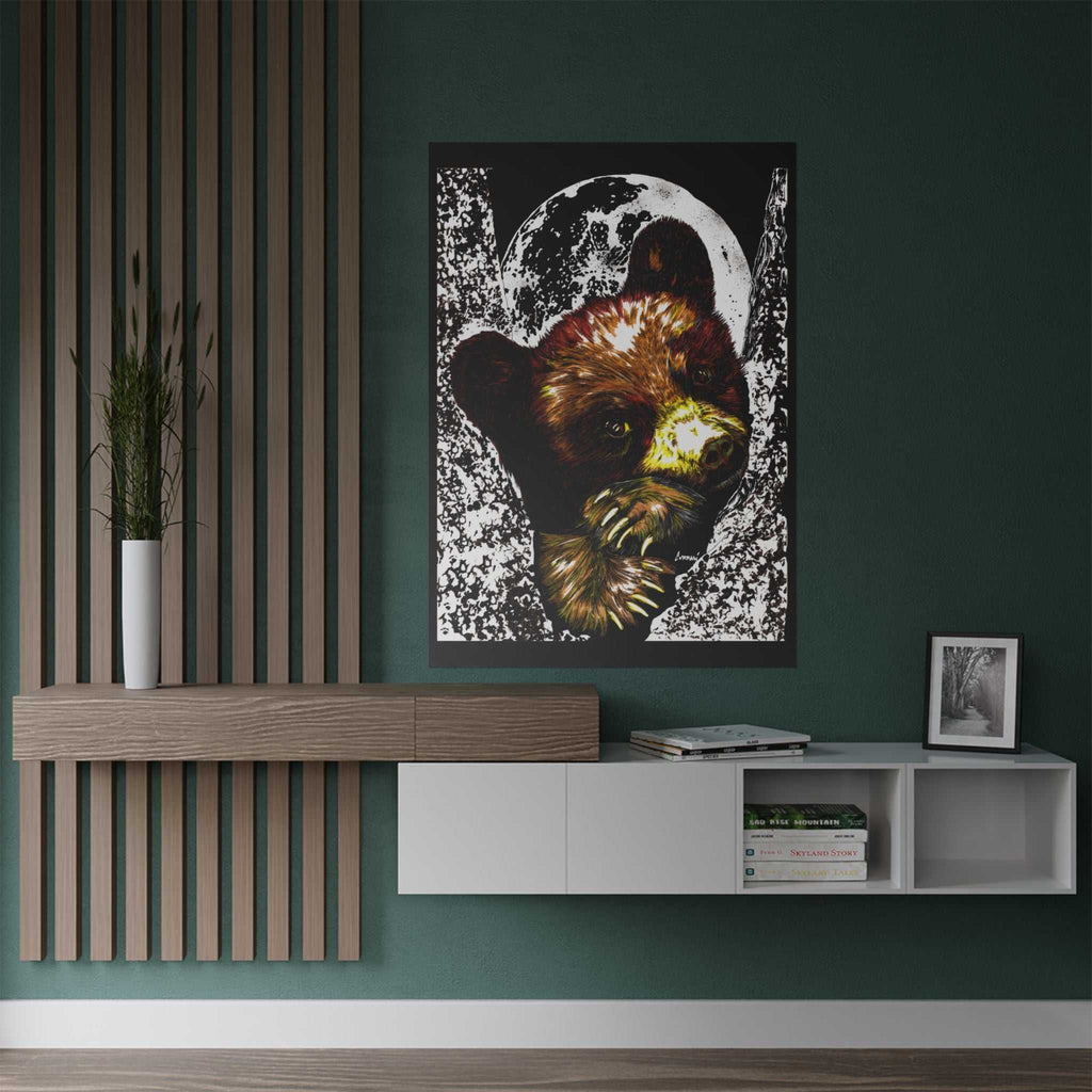 Brown Bear Moon Satin Poster - Art Print for Nature Lovers
