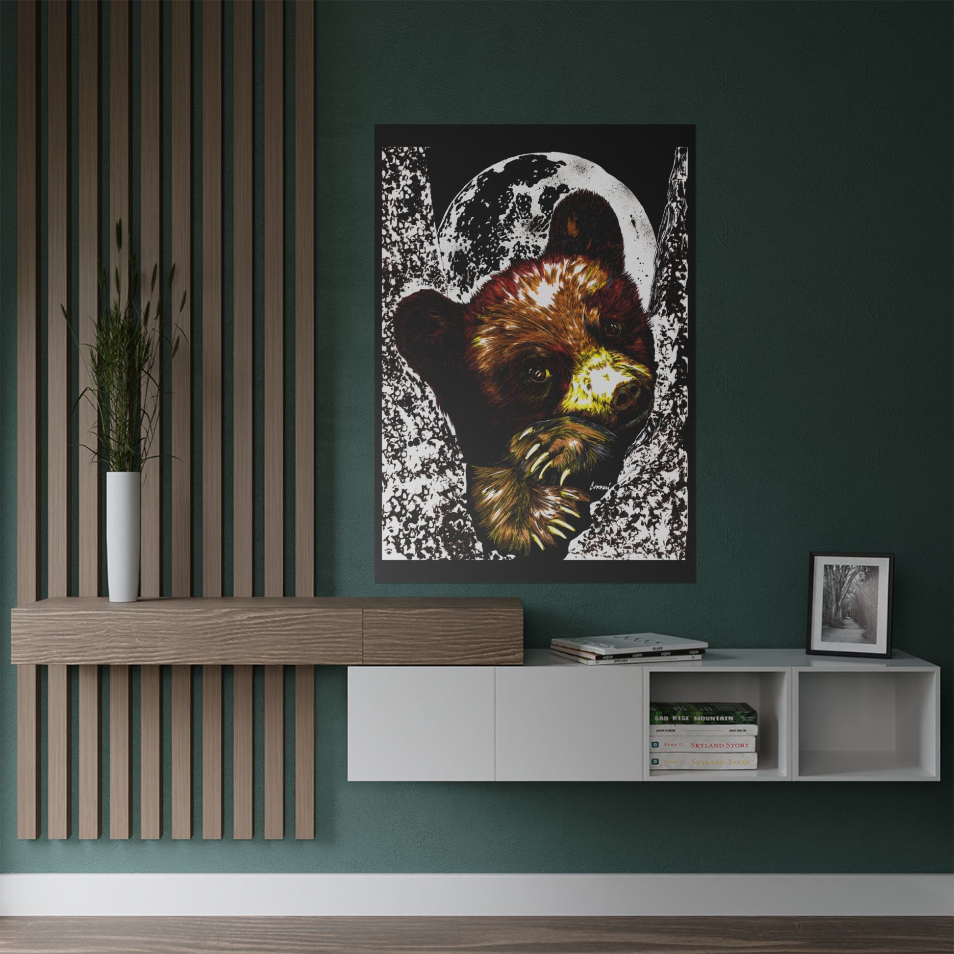 Brown Bear Moon Satin Poster - Art Print for Nature Lovers