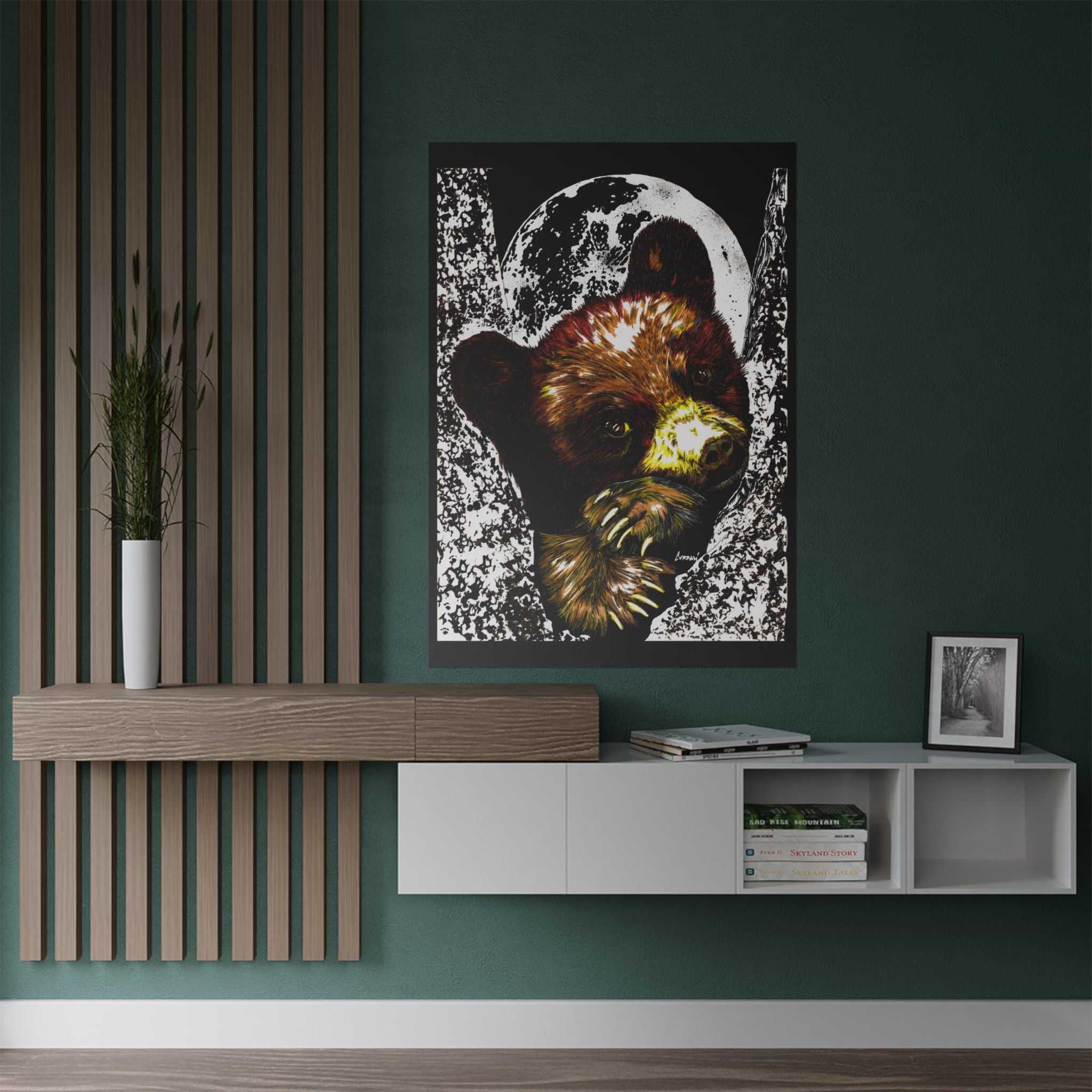 Brown Bear Moon Satin Poster - Art Print for Nature Lovers