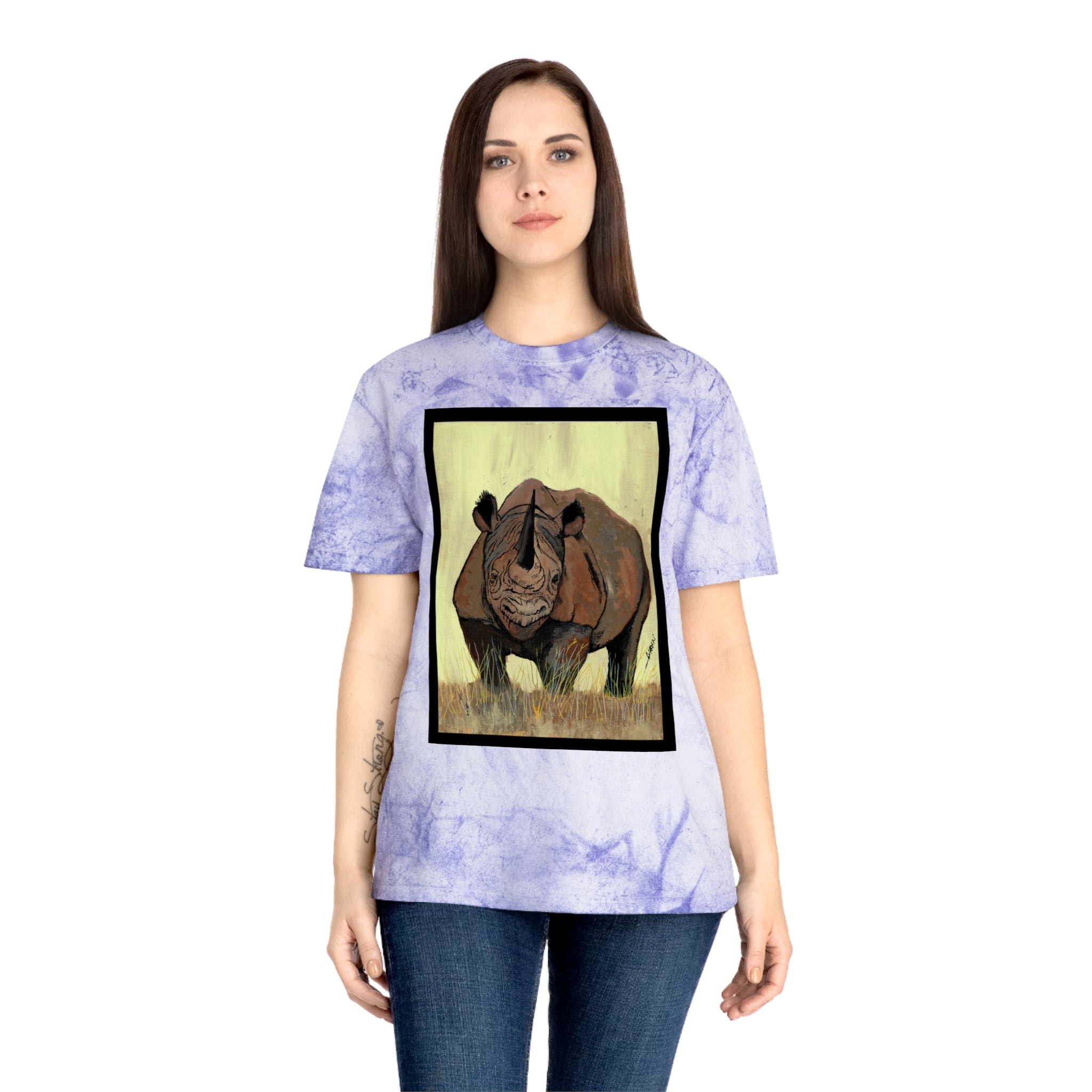 Color Blast Rhino Unisex T Shirt Hand Painted Art
