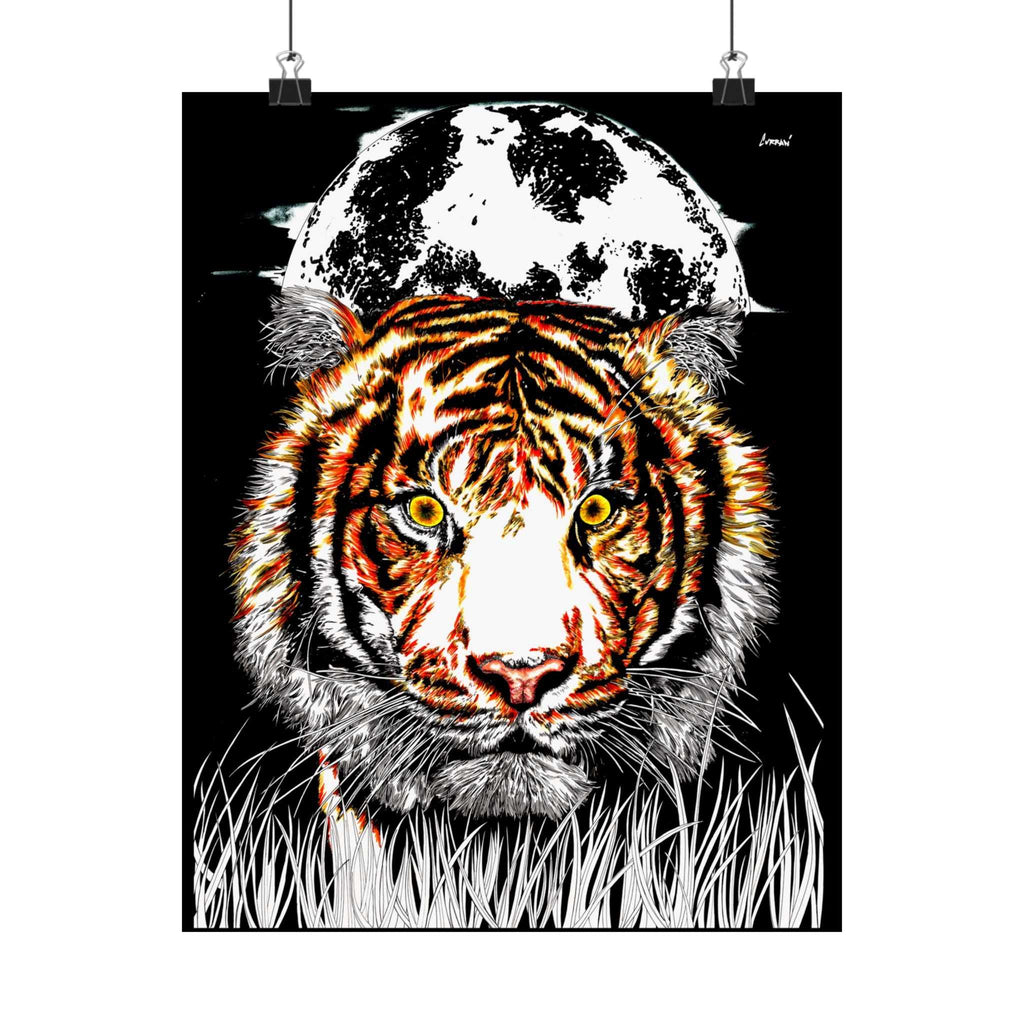 Tiger Satin Poster - 300gsm Art Print with Moon Design
