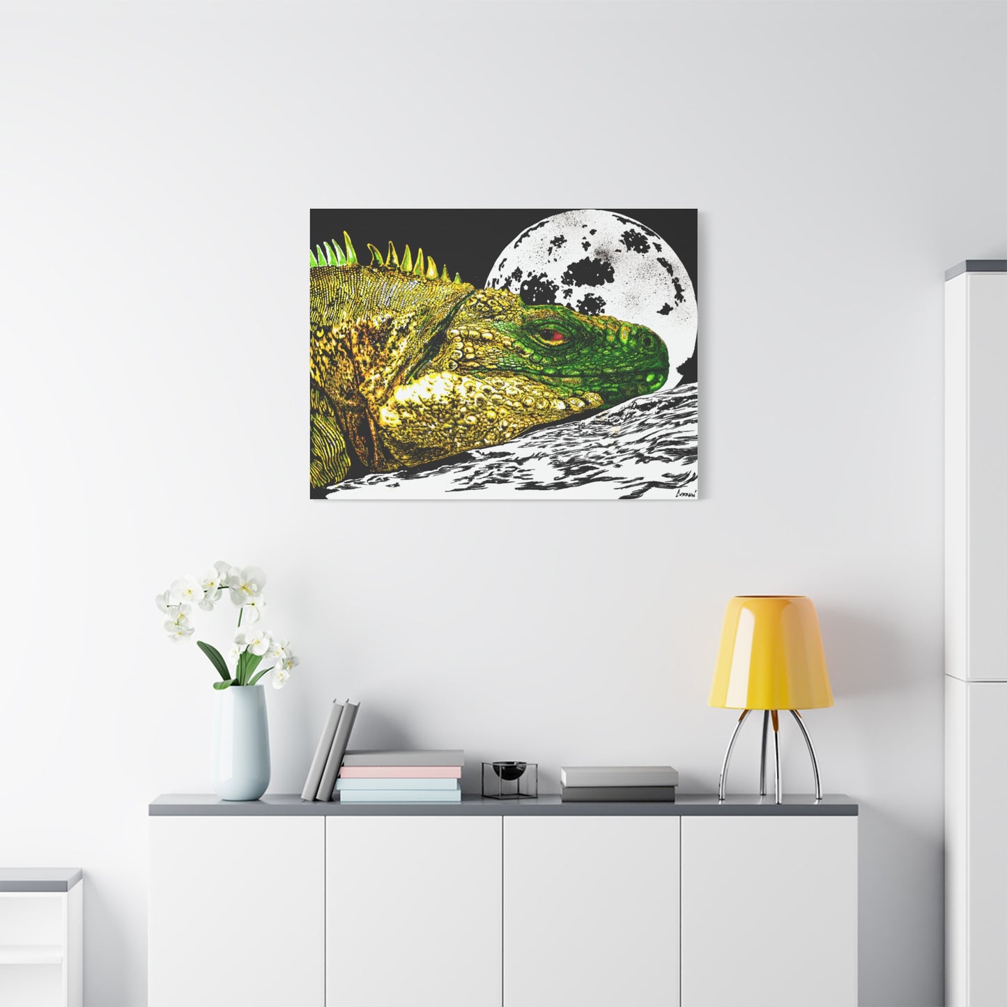 Reptile Art Print, Print of my Original hand drawn art printed on stretched canvas of a Reptile