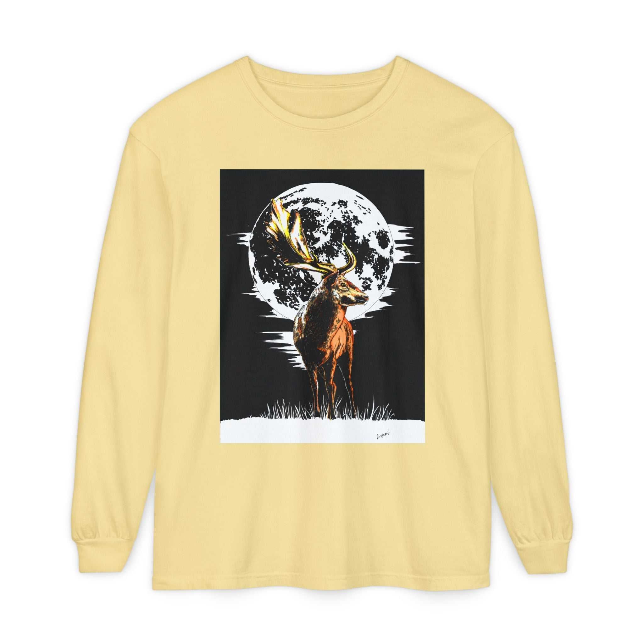 Moonlit Stag Long Sleeve T-Shirt - Unisex Nature Apparel