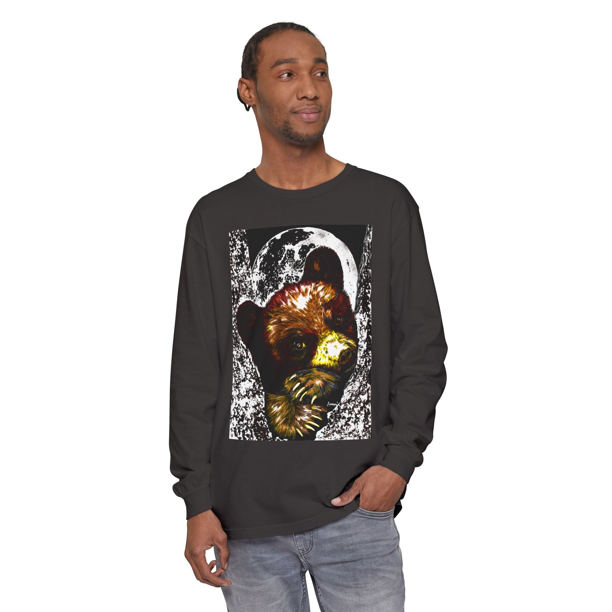 Moonlit Brown Bear Cub Unisex Long Sleeve T Shirt