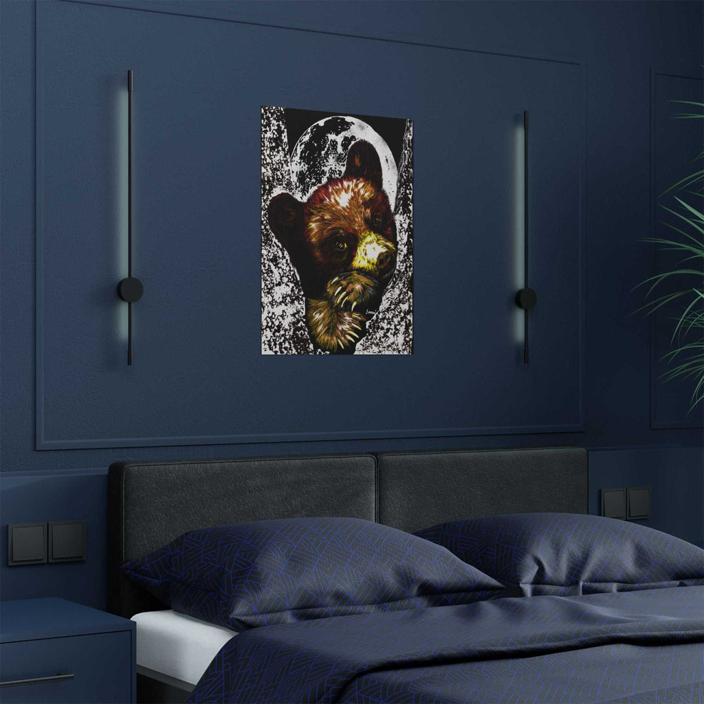 Brown Bear Moon Satin Poster - Art Print for Nature Lovers