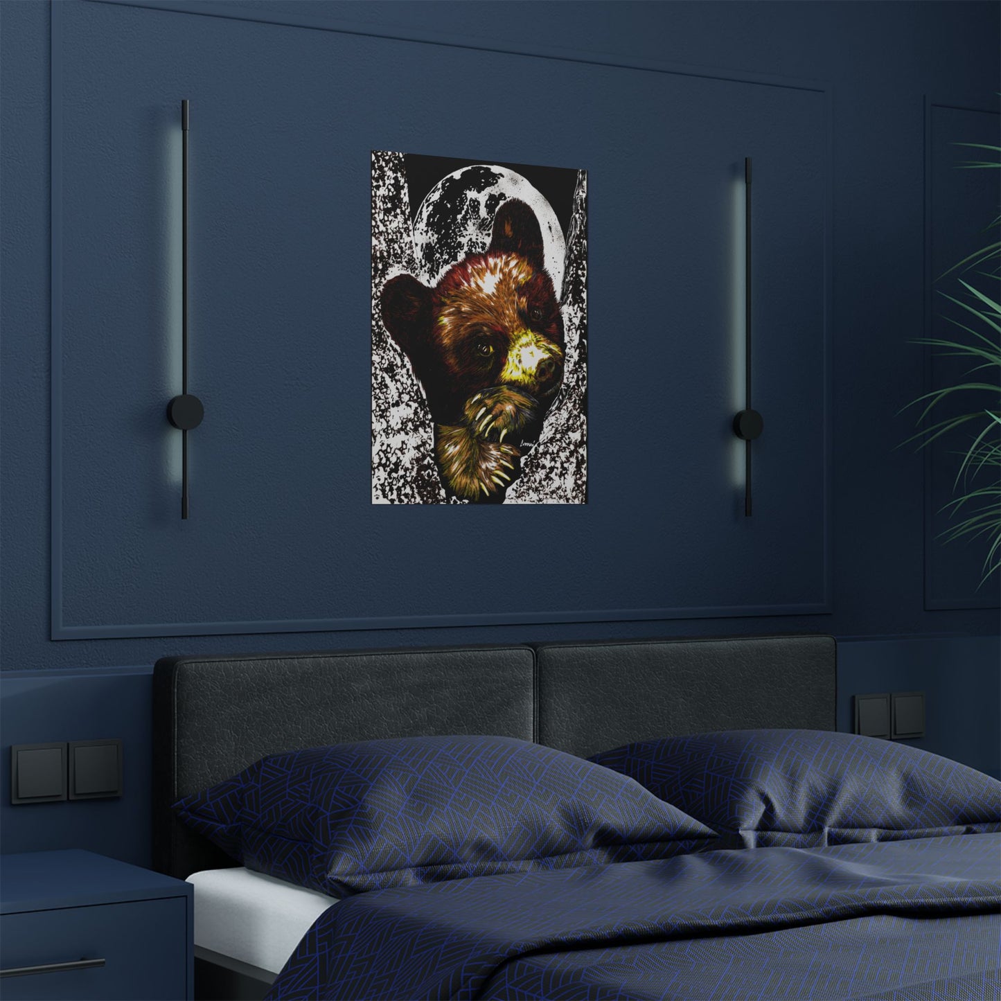 Brown Bear Moon Satin Poster - Art Print for Nature Lovers
