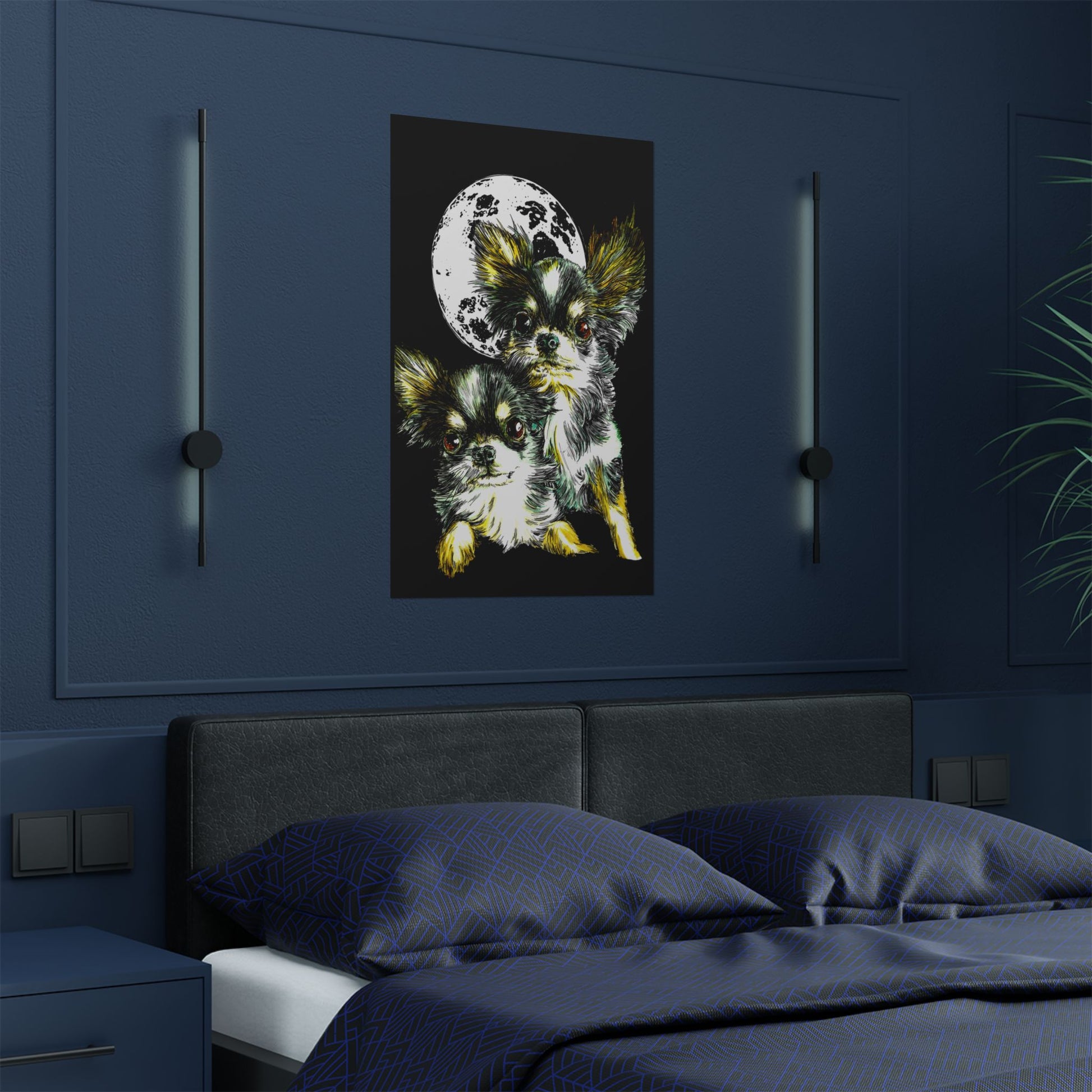 Chihuahua Moonlight Satin Poster - 300gsm Pet Art Decor