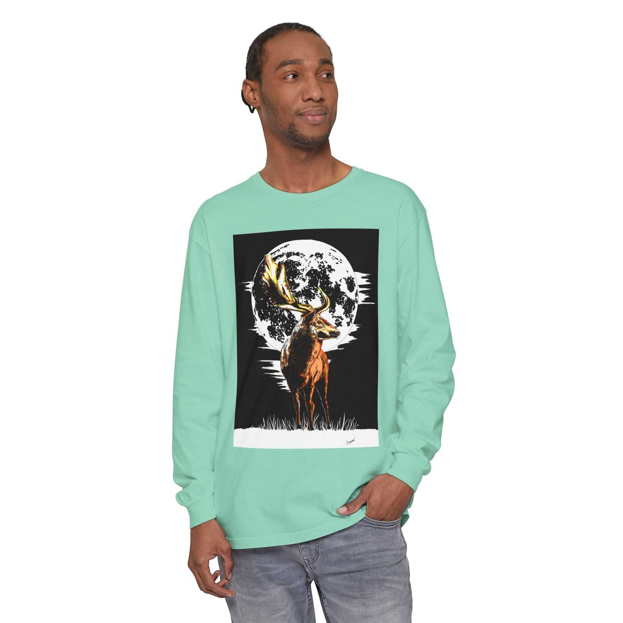 Moonlit Stag Long Sleeve T-Shirt - Unisex Nature Apparel