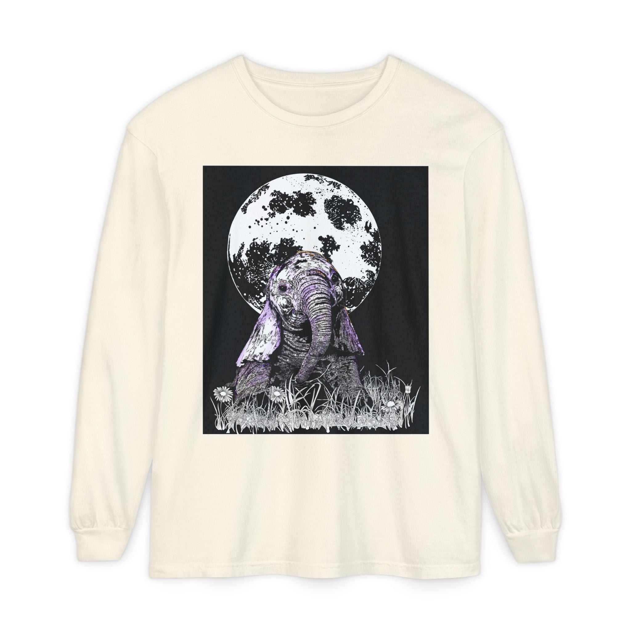 Moonlit Baby Elephant Long Sleeve T-Shirt