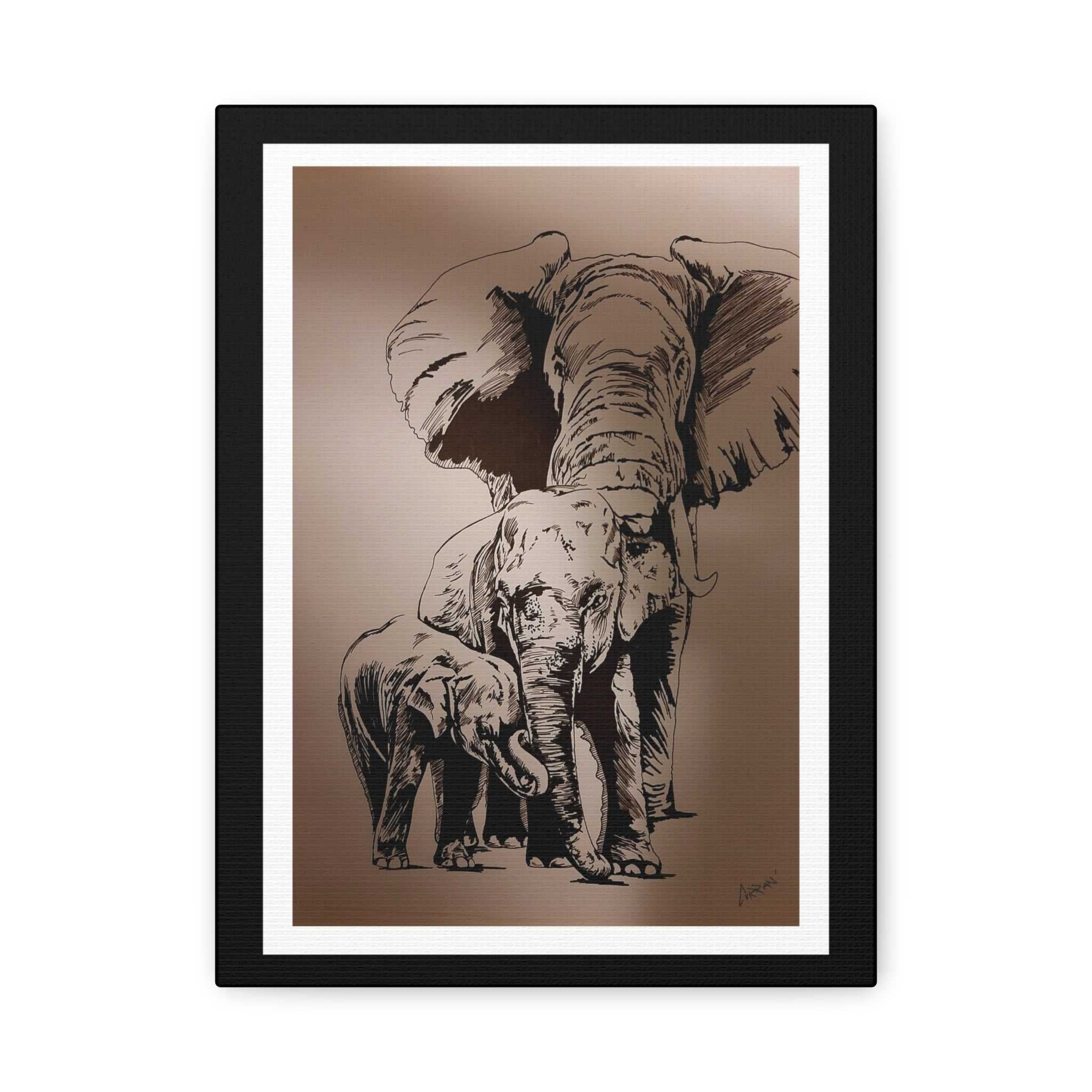 Elephant Family Wall Art, Elephant Print, Wildlife Art, Hand-Drawn Elephant, Safari Wall Decor, Animal Lover Gift, Nature Art. Printed on Matte Canvas,