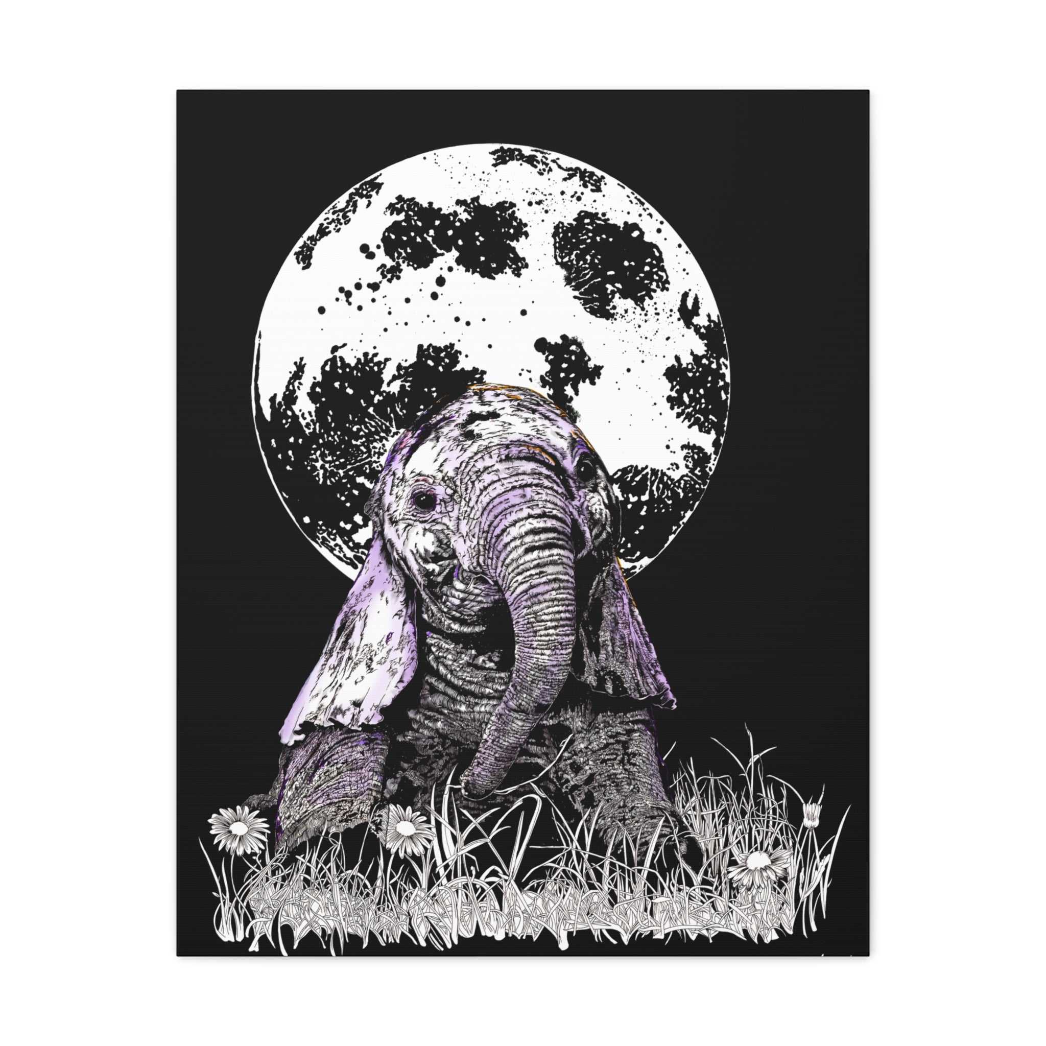 Baby Elephant Canvas Art, Print of Original hand drawn art