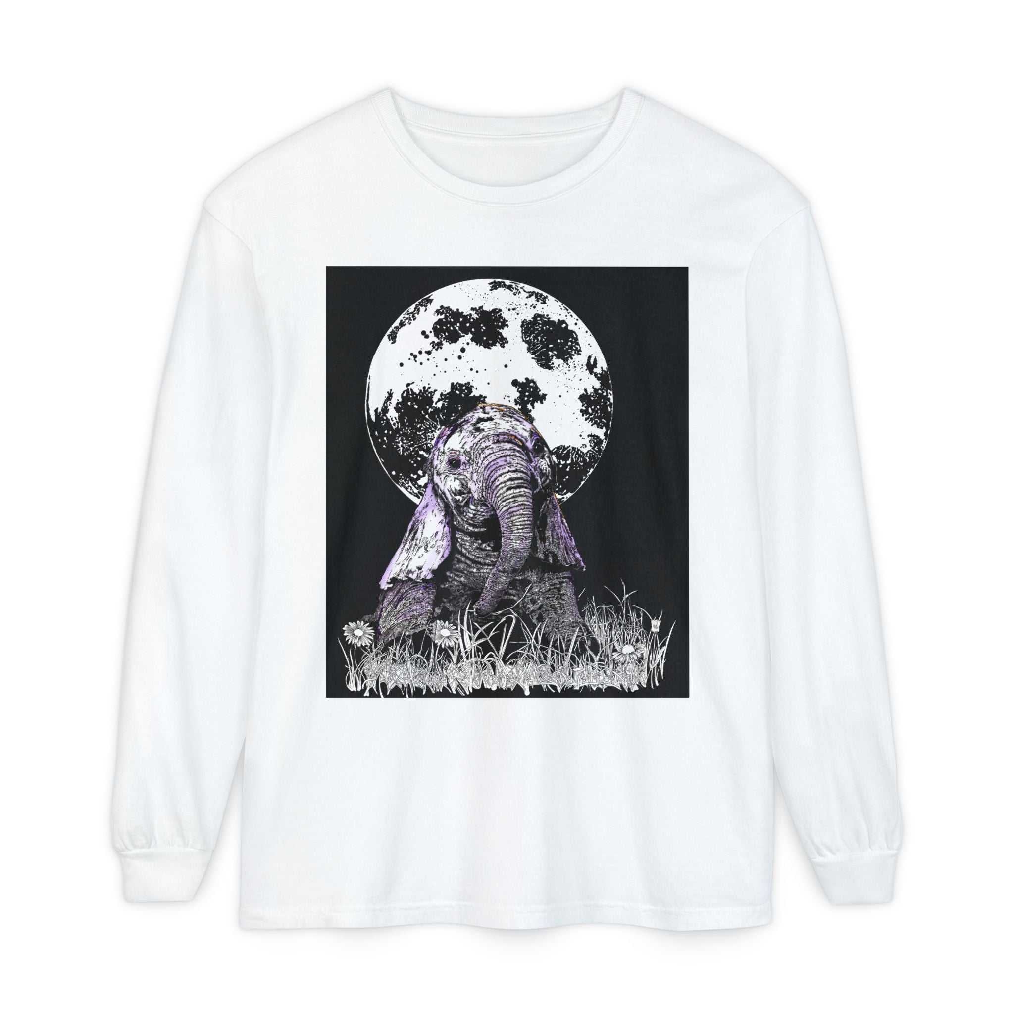 Moonlit Baby Elephant Long Sleeve T-Shirt