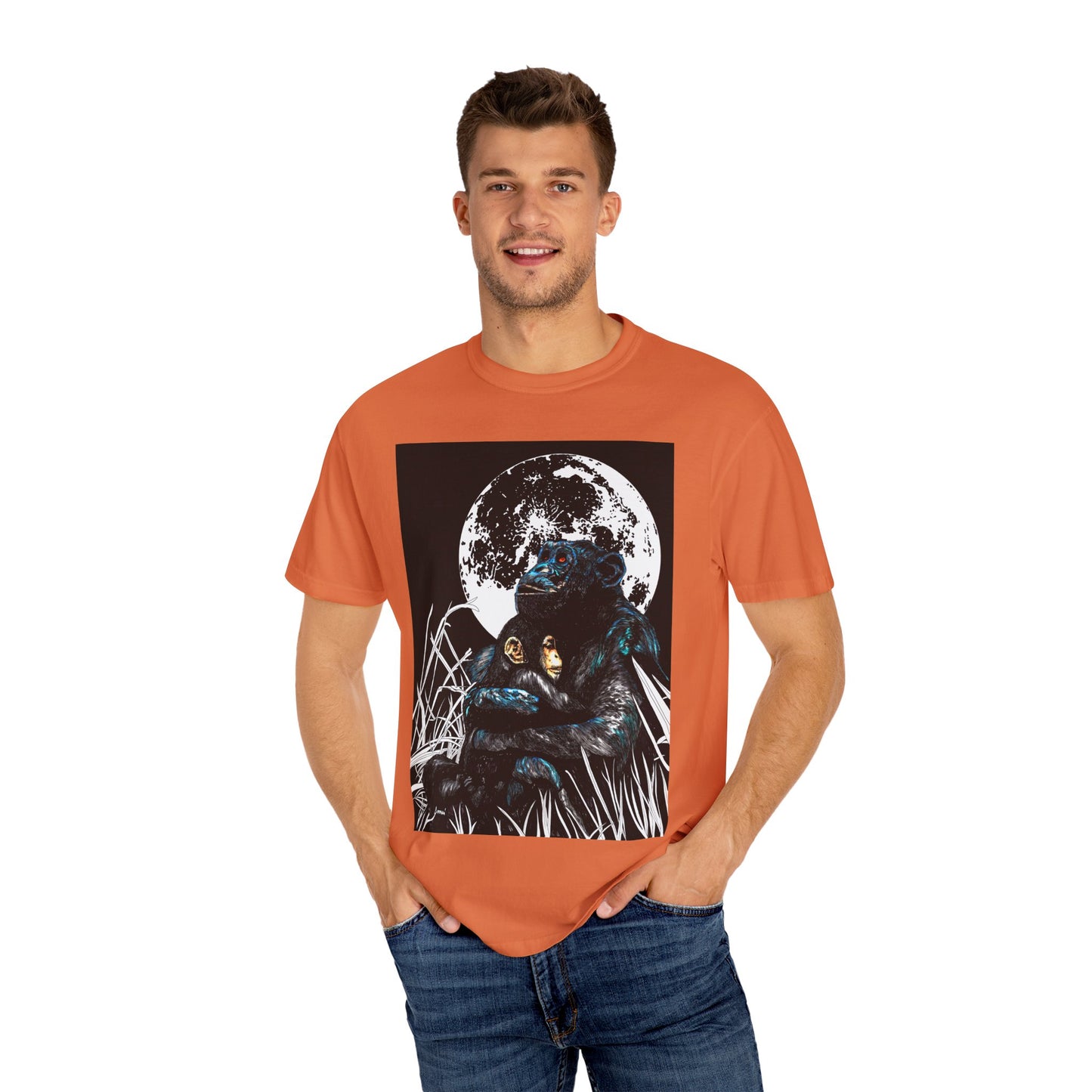 Moonlit Gorilla and Child Unisex Garment-Dyed T-Shirt