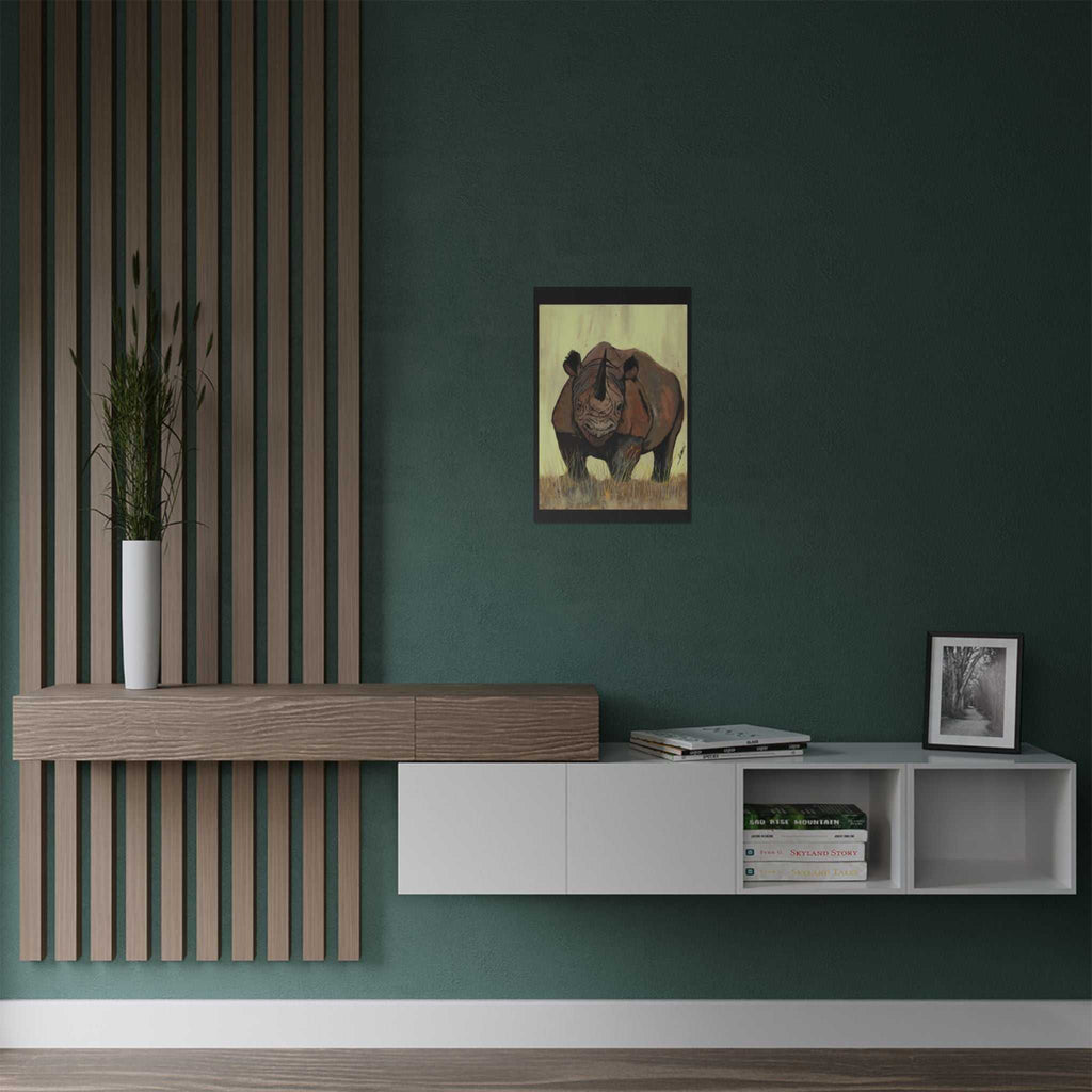 Discover the beauty of Rhino Wildlife Satin Poster - Majestic Rhino Art - Nature Decor - Majestic Rhino Art. Bring the wild into your home today!