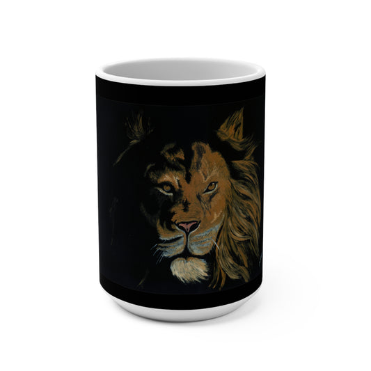 Majestic Lion Art Mug - 15oz Black Ceramic Coffee Cup