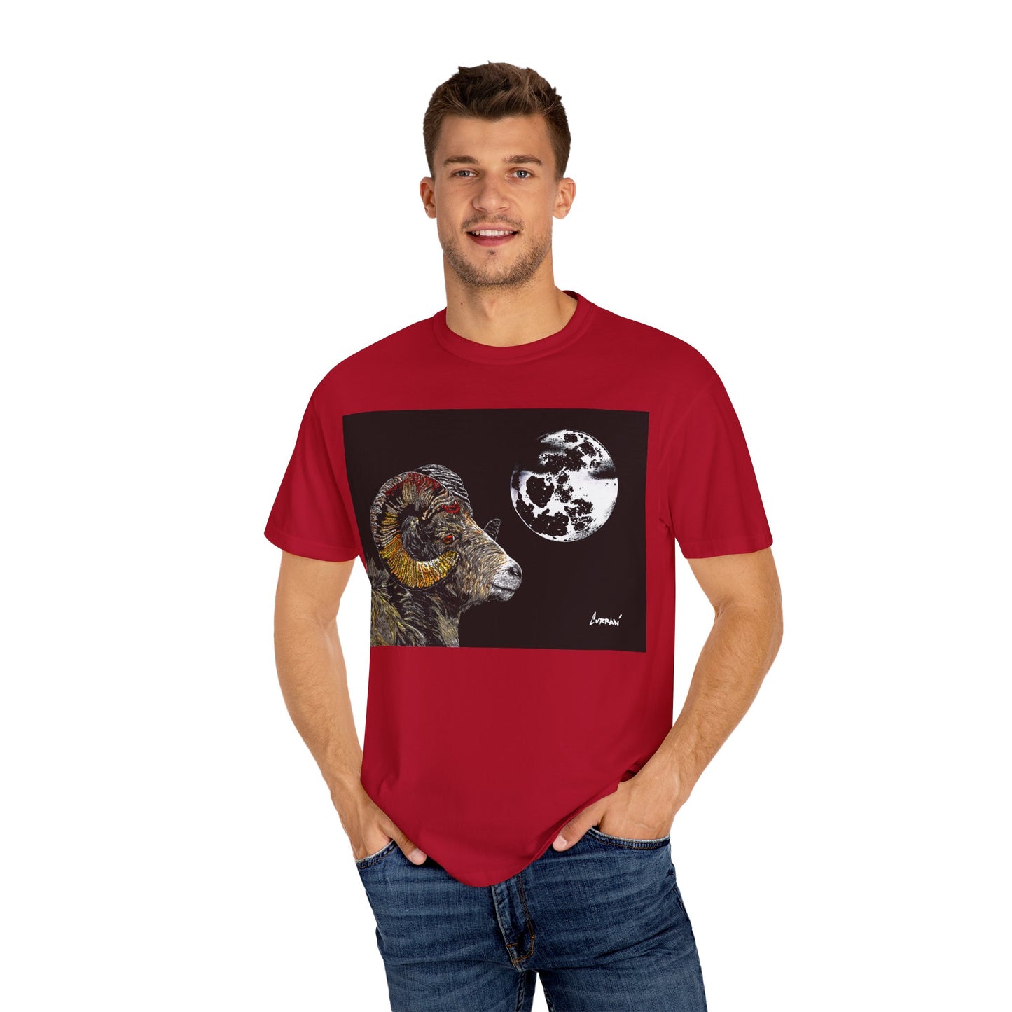 Ram and Moon Graphic Unisex T-Shirt - Nature-Inspired Artwear