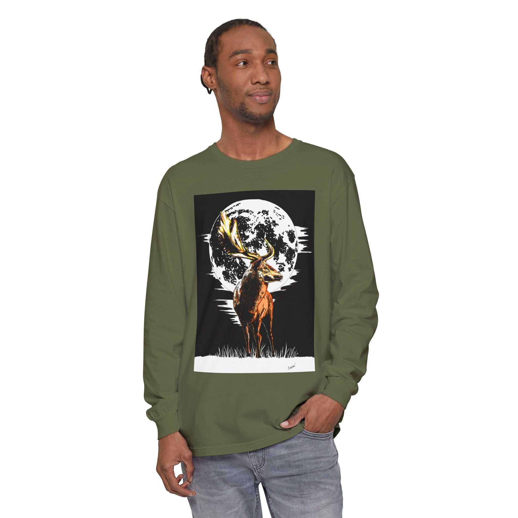 Moonlit Stag Long Sleeve T-Shirt - Unisex Nature Apparel