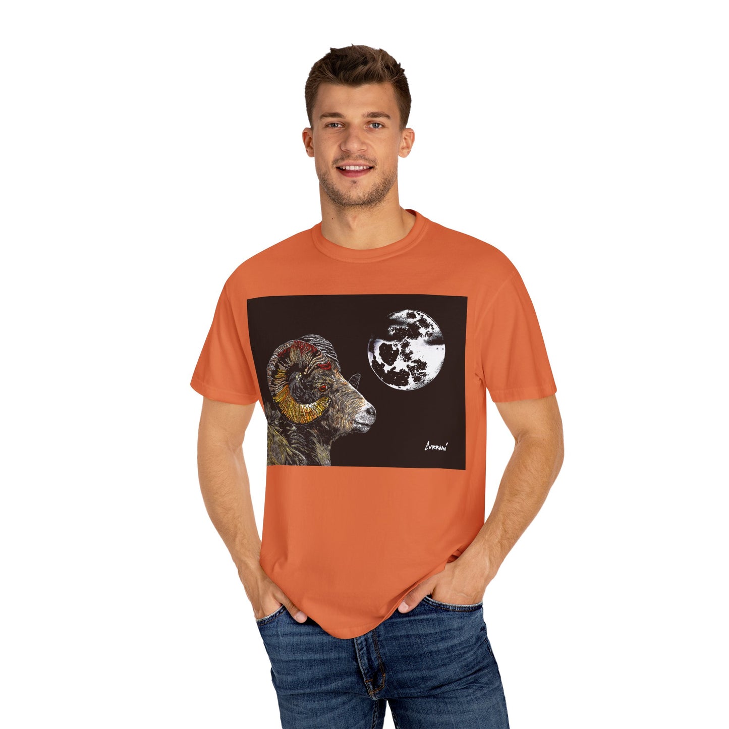 Ram and Moon Graphic Unisex T-Shirt - Nature-Inspired Artwear