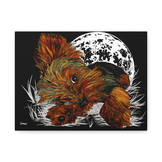 Yorkie Terrier Canvas Print - Cozy Yorkie with Moon Design