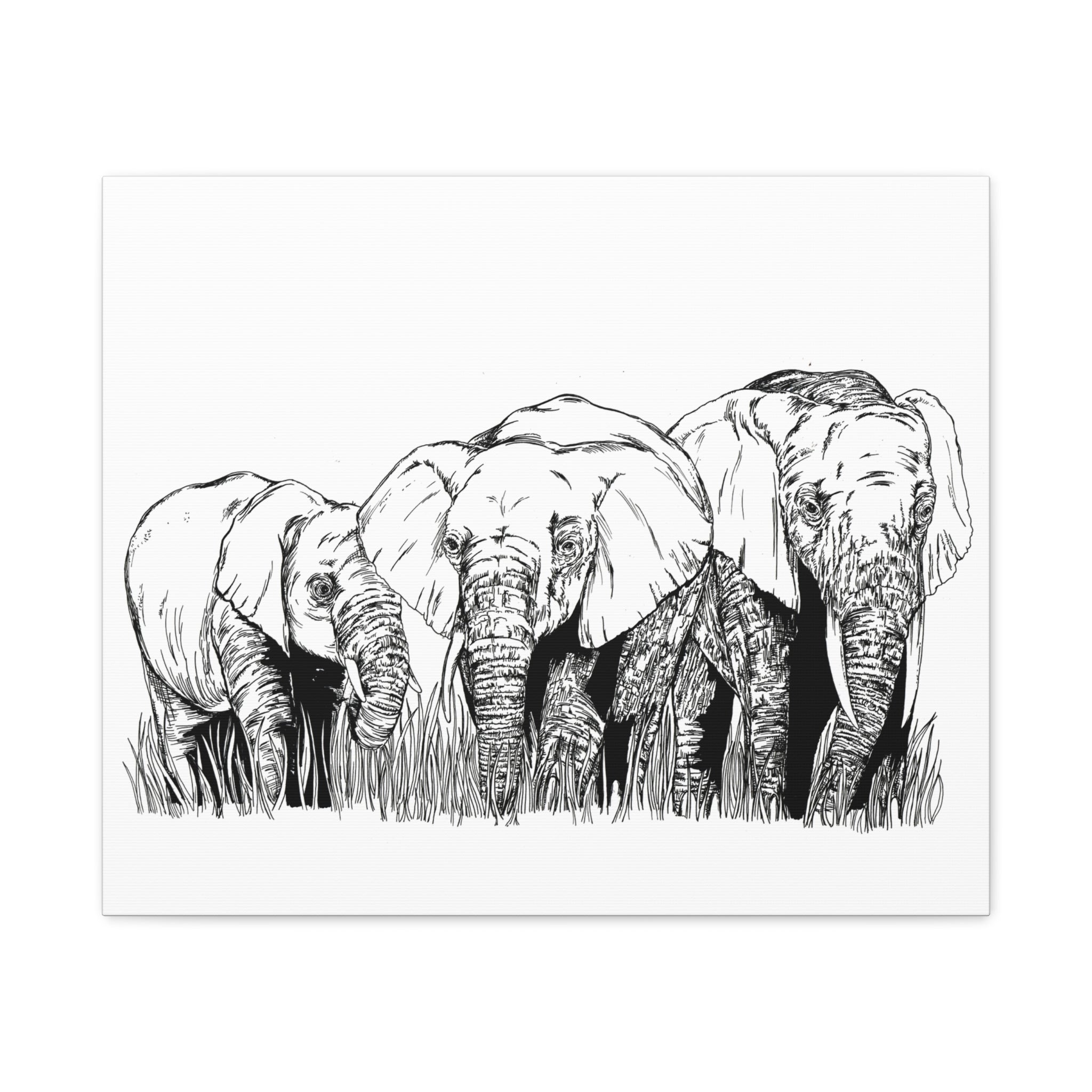 Elephant Family Art – Original Hand-Drawn Unique,