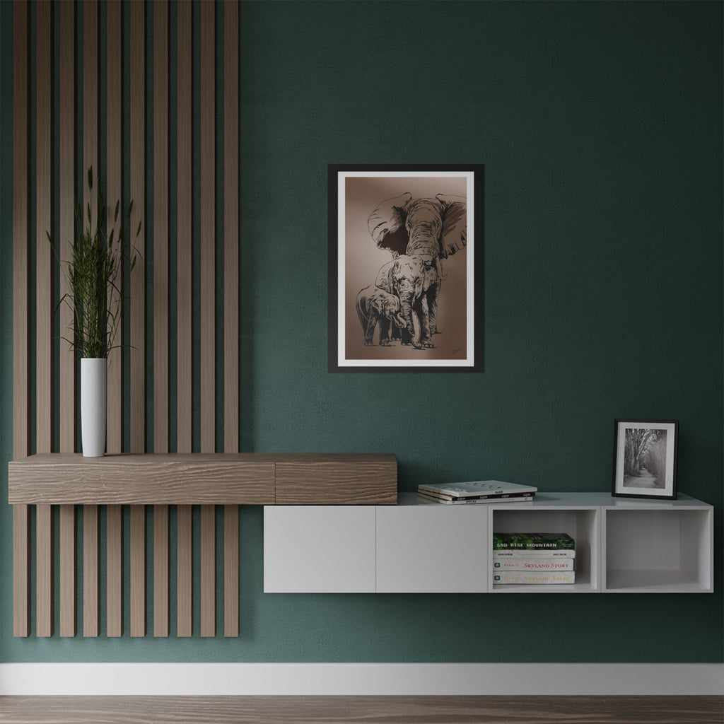 Elegant Elephant Family Satin Poster - 300gsm Art Print