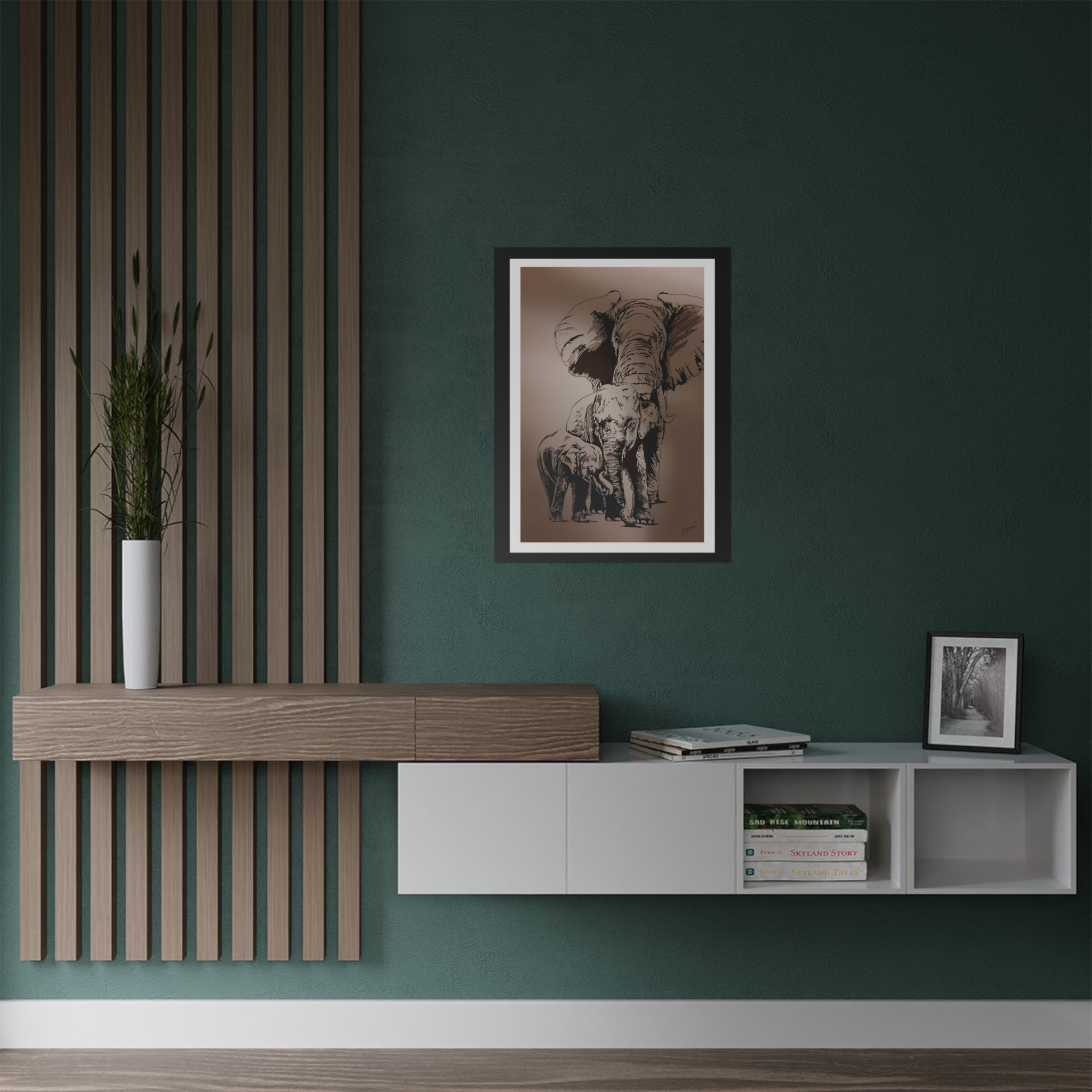 Elegant Elephant Family Satin Poster - 300gsm Art Print
