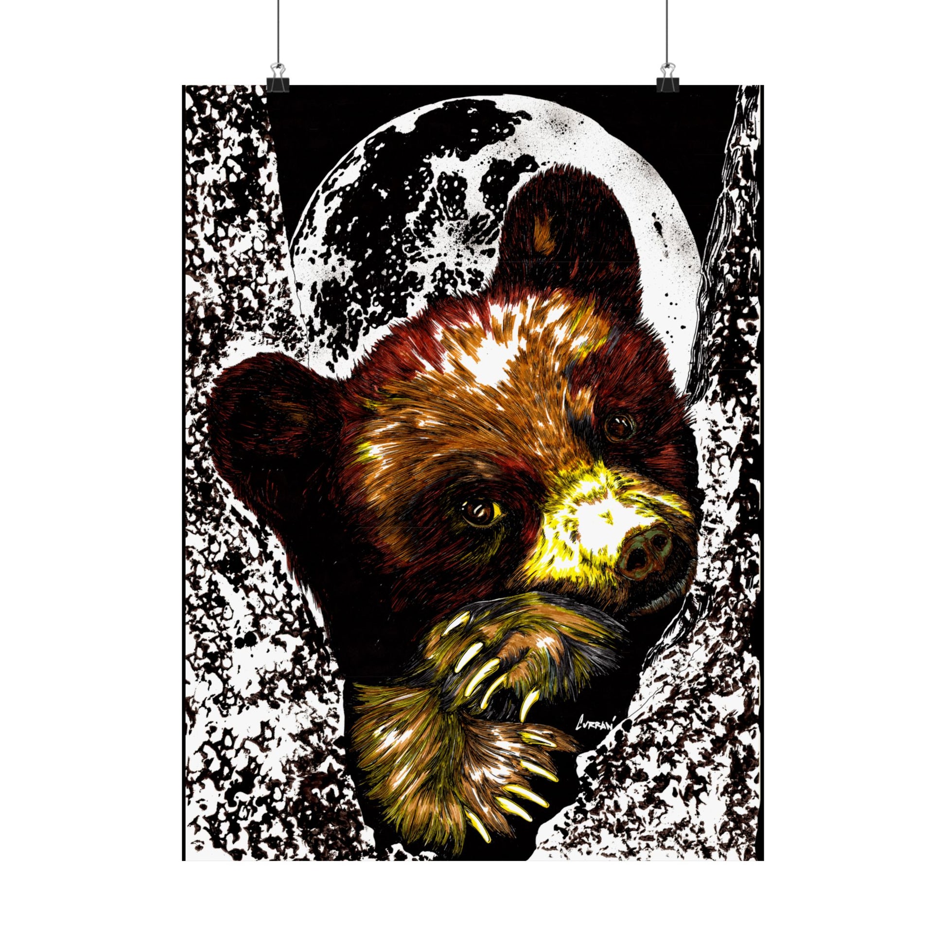 Brown Bear Moon Satin Poster - Art Print for Nature Lovers