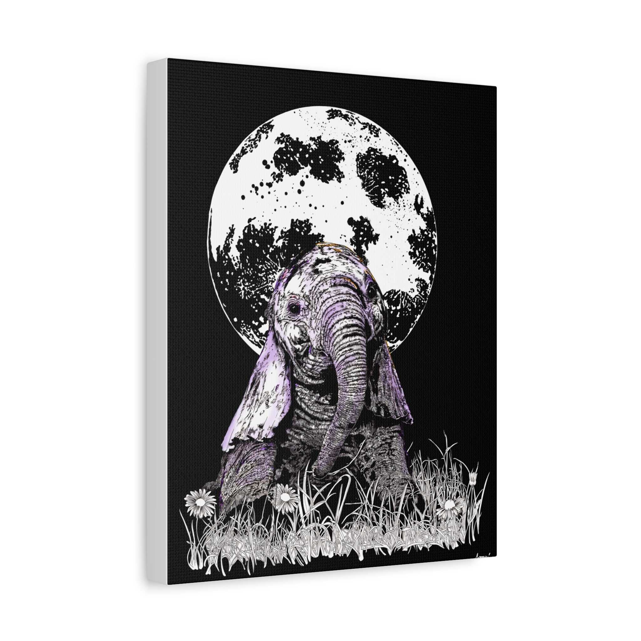 Baby Elephant Canvas Art, Print of Original hand drawn art
