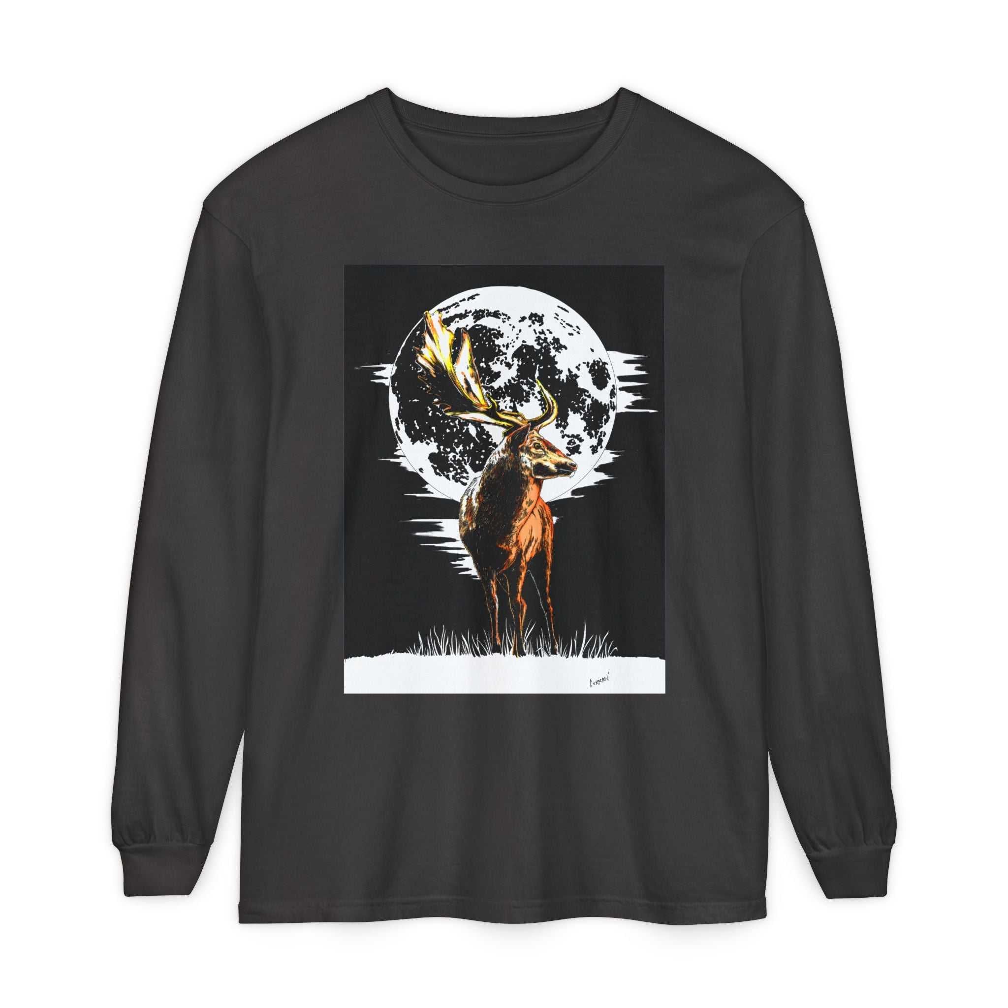 Moonlit Stag Long Sleeve T-Shirt - Unisex Nature Apparel