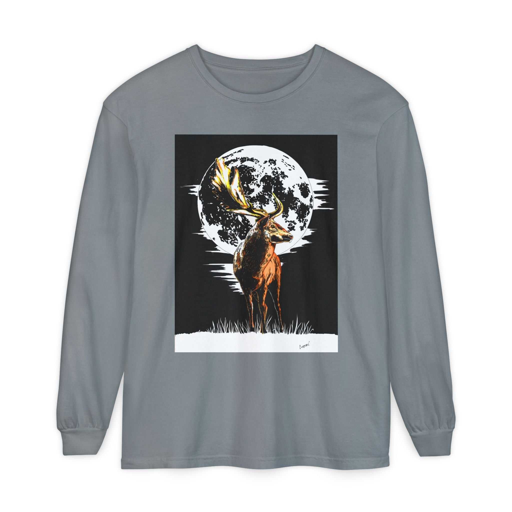 Moonlit Stag Long Sleeve T-Shirt - Unisex Nature Apparel