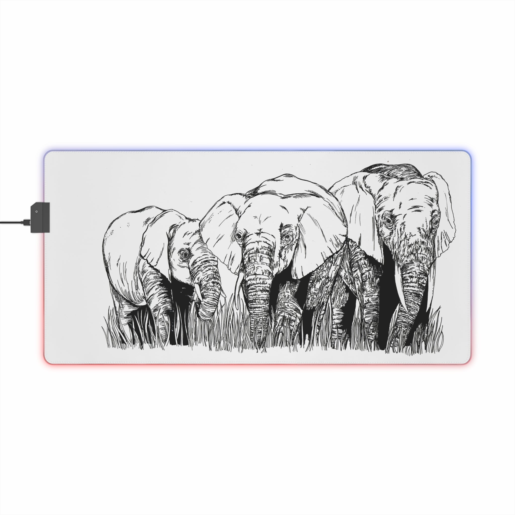 Elephant Herd LED Gaming Mouse Pad - Artistic Elephant Design
