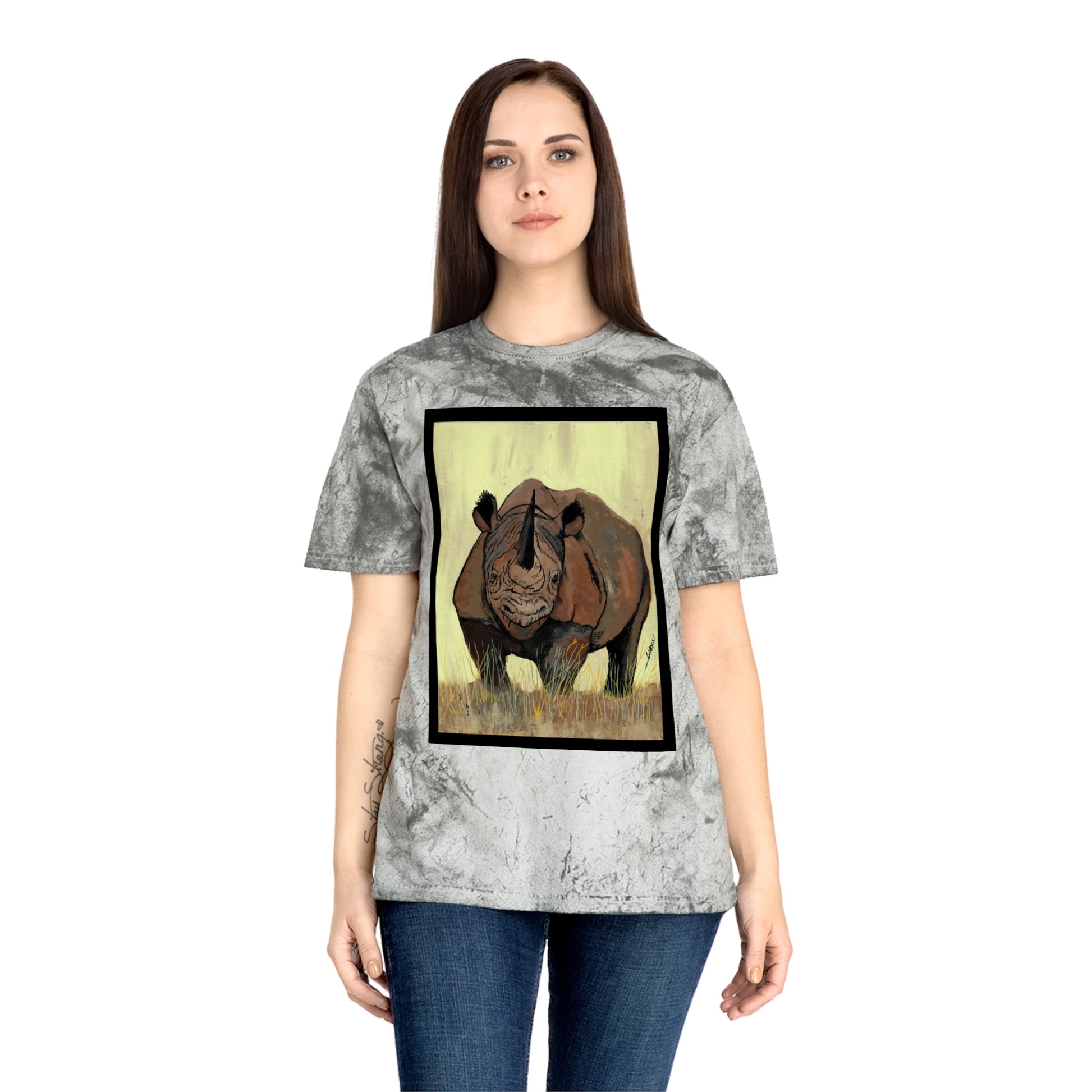 Color Blast Rhino Unisex T Shirt Hand Painted Art